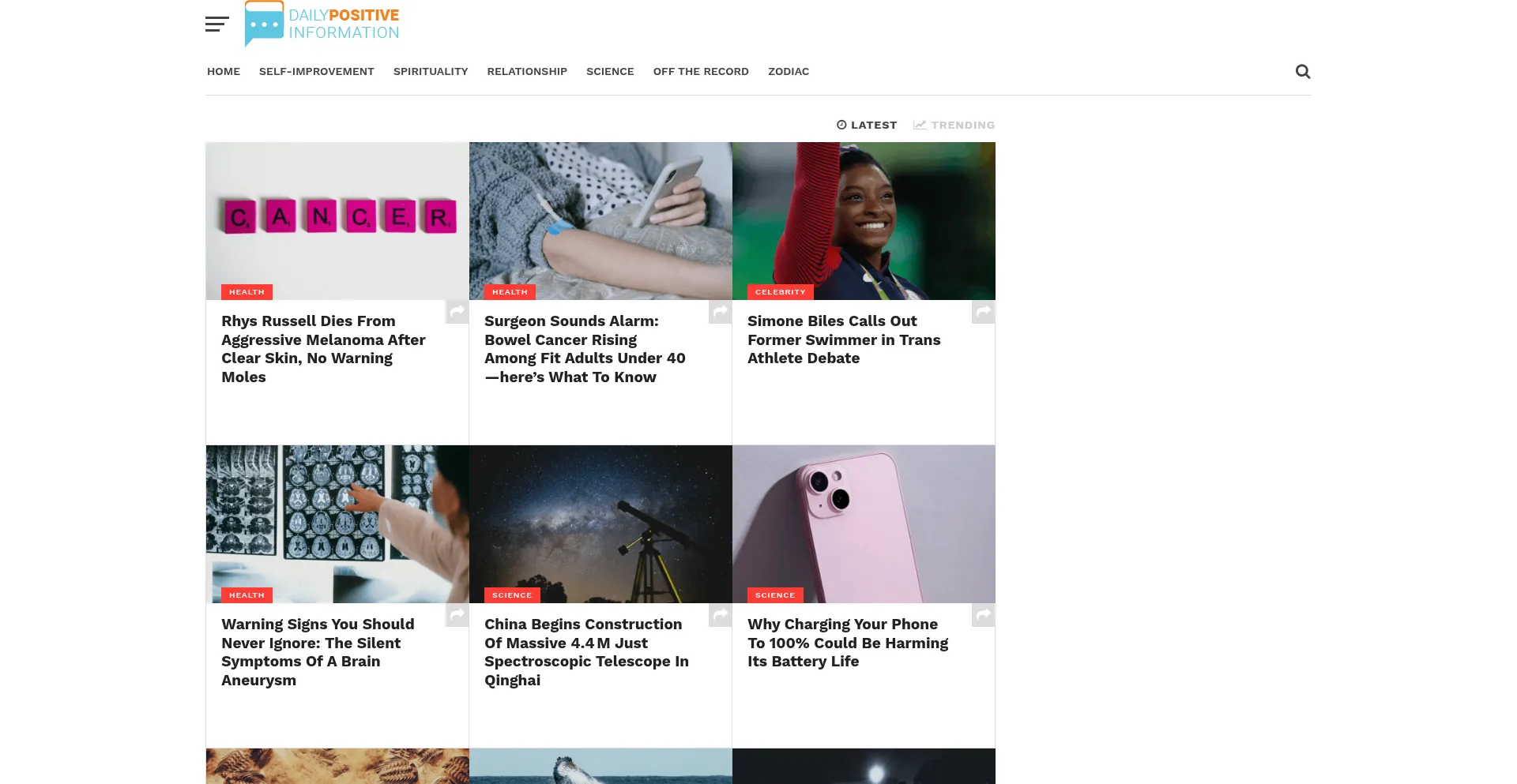Website screenshot of Dailypositiveinfo.com