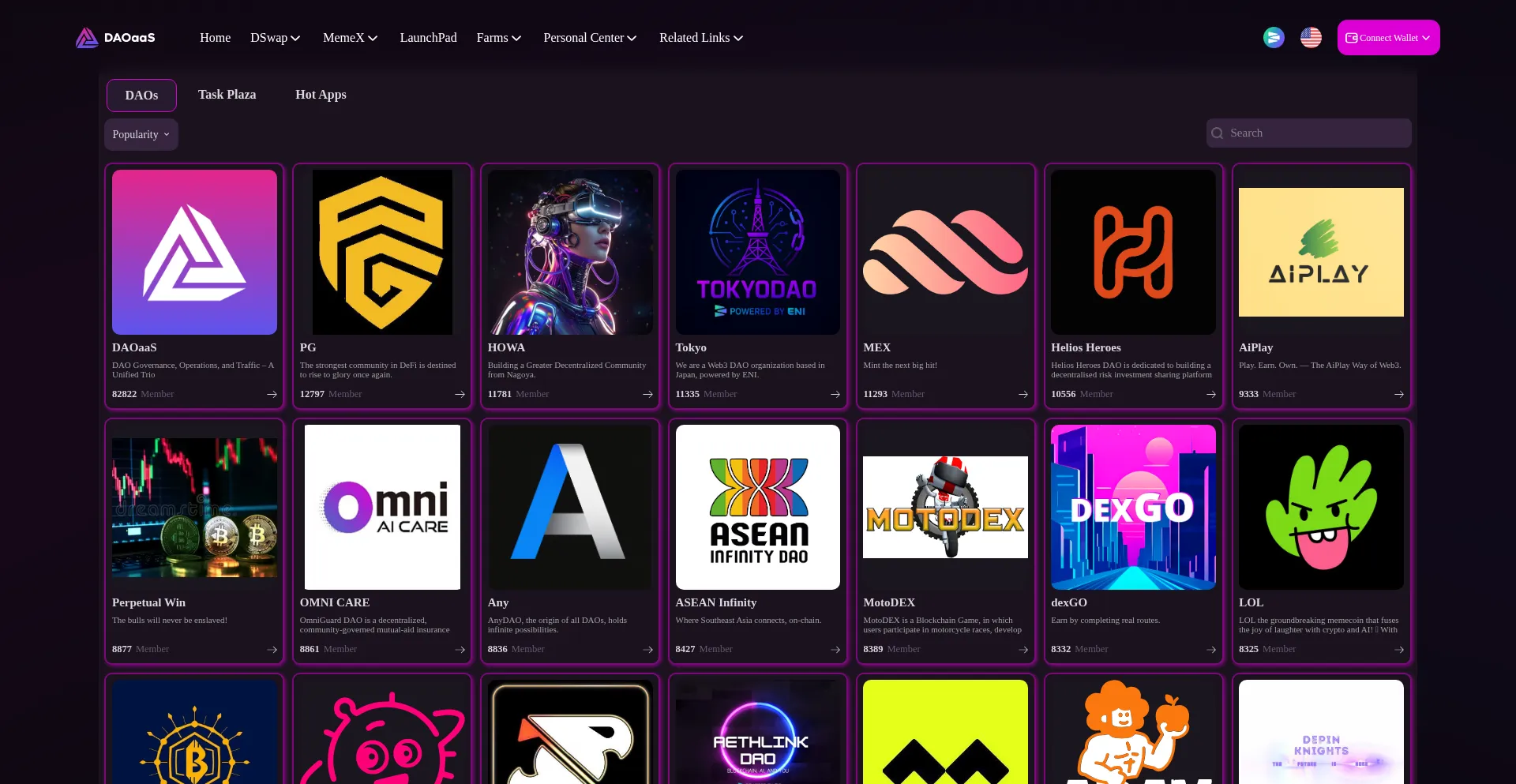 Website screenshot of Daoaas.io