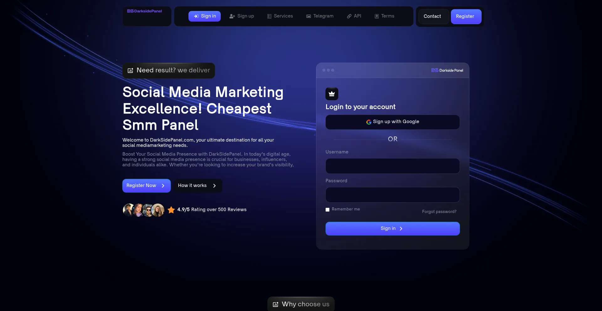 Website screenshot of Darksidepanel.com