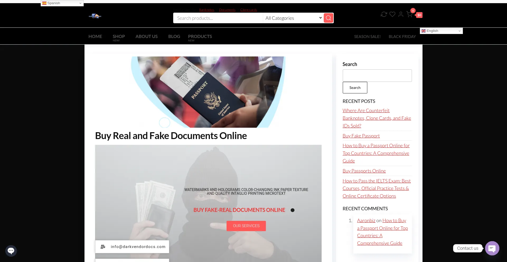 Website screenshot of Darkvendordocs.com