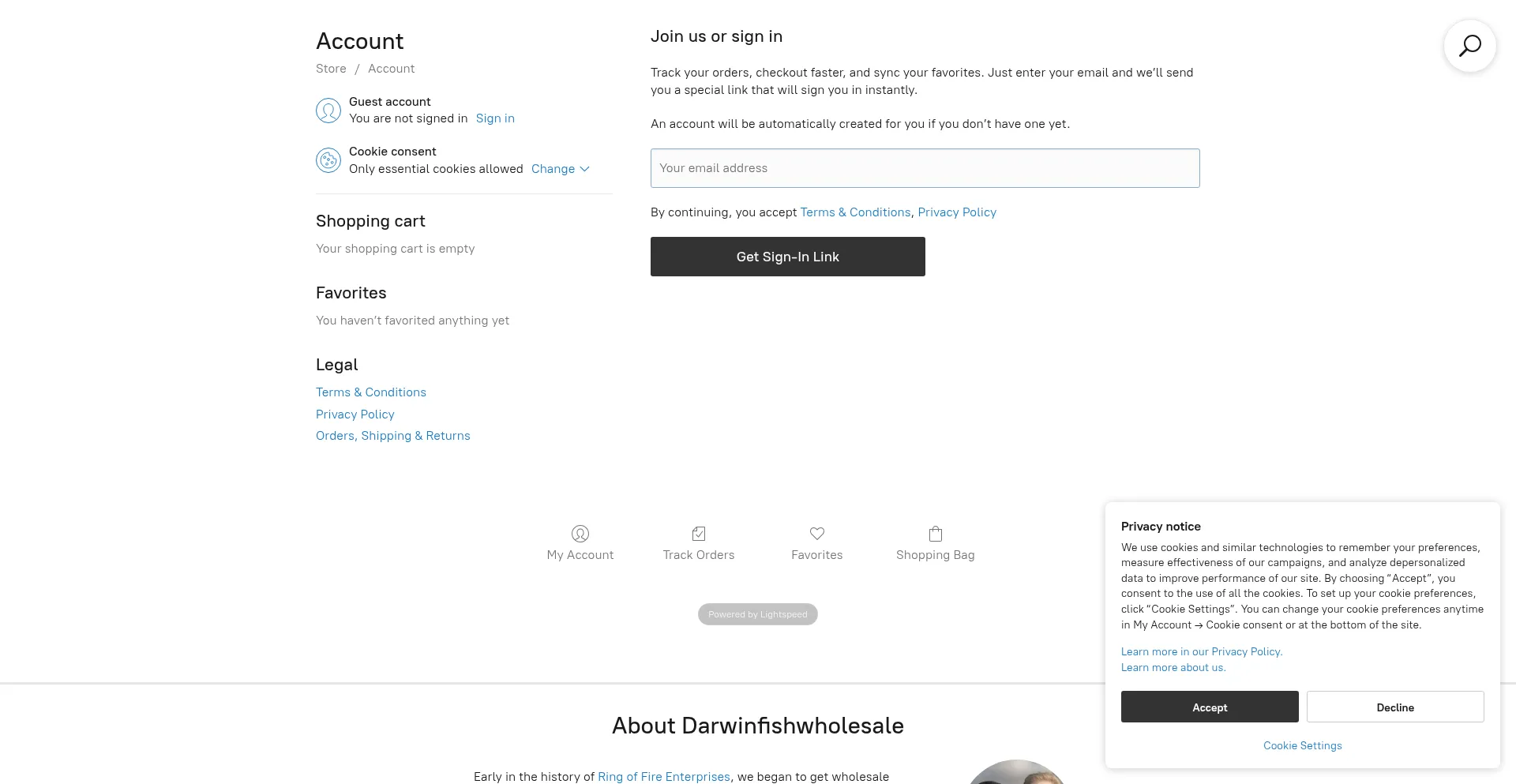 Website screenshot of Darwinfishwholesale.com
