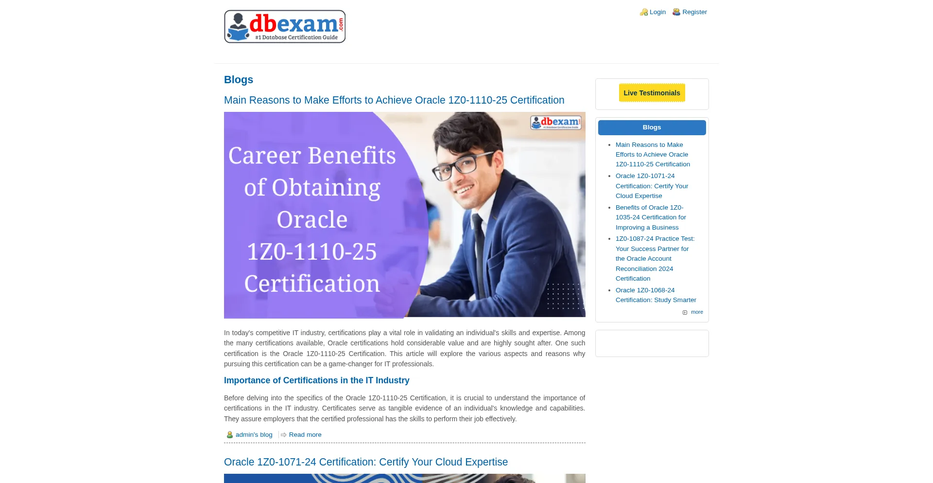Website screenshot of Dbexam.com