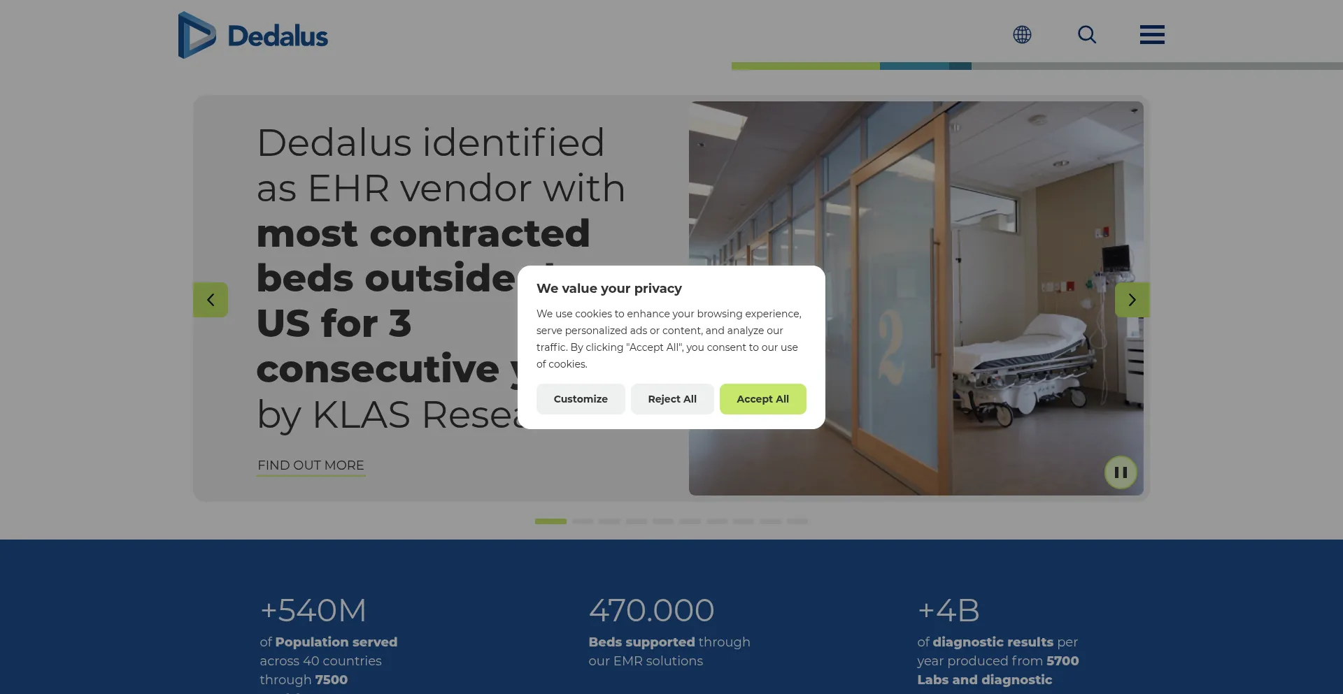 Website screenshot of Dedalus.com