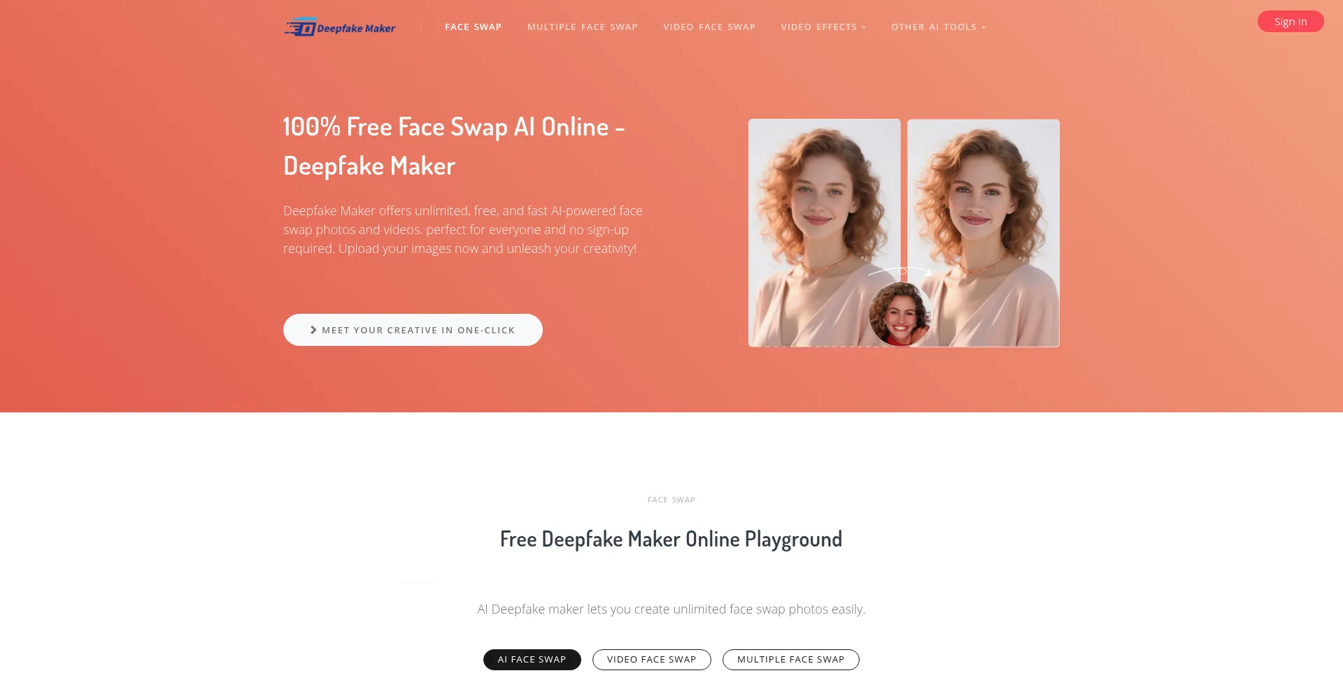 Website screenshot of Deepfakemaker.io