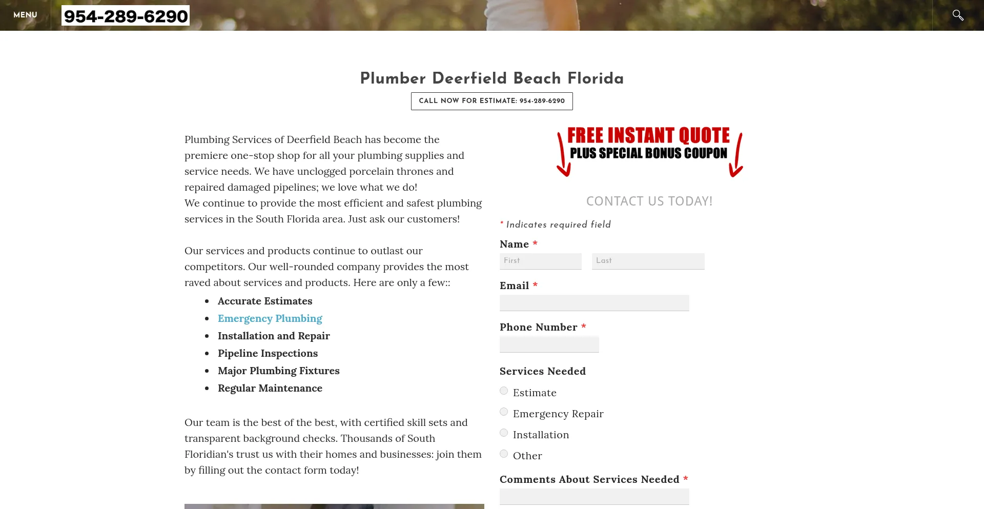 Website screenshot of Deerfieldplumbingservice.com