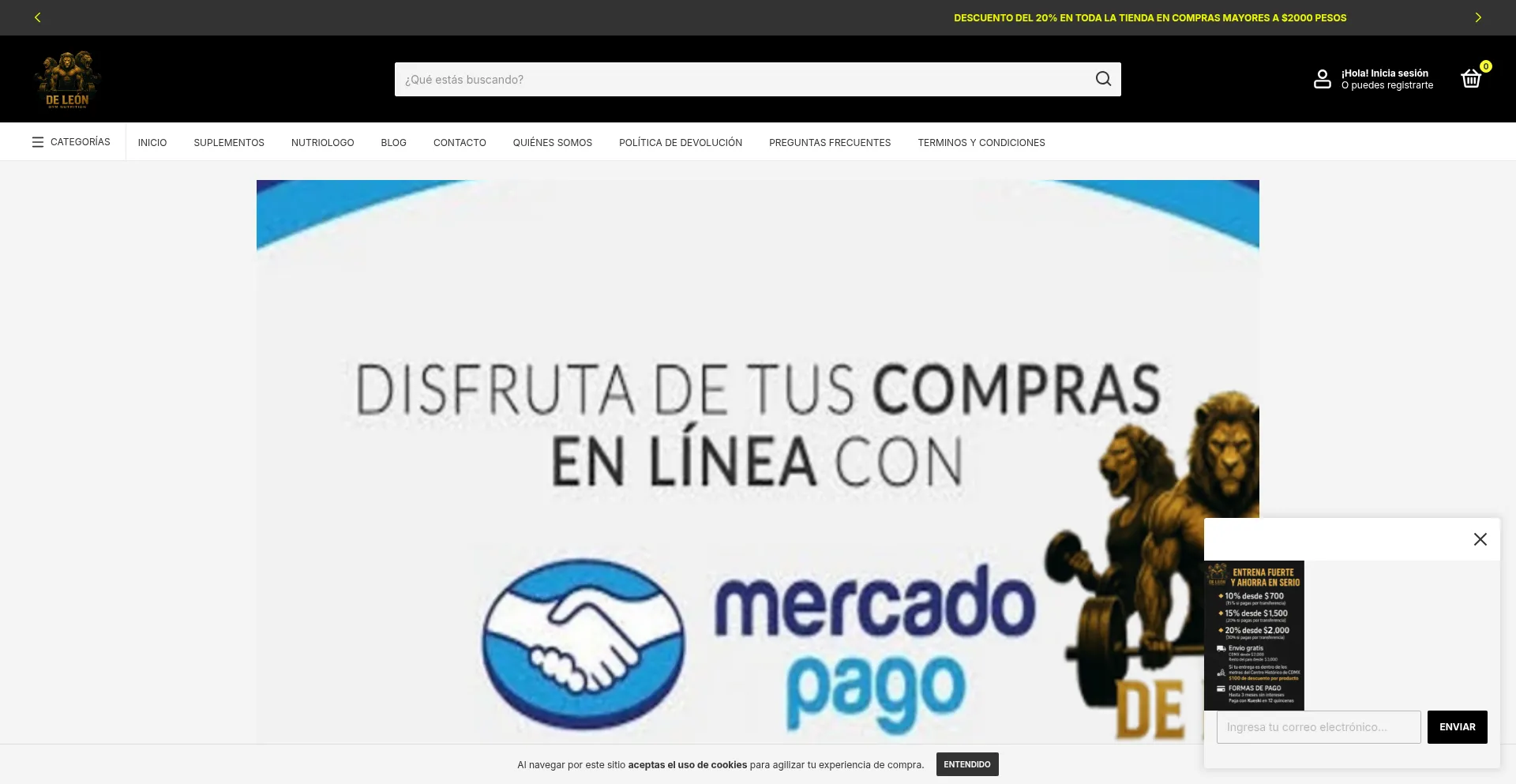 Website screenshot of Deleongymnutrition.mitiendanube.com