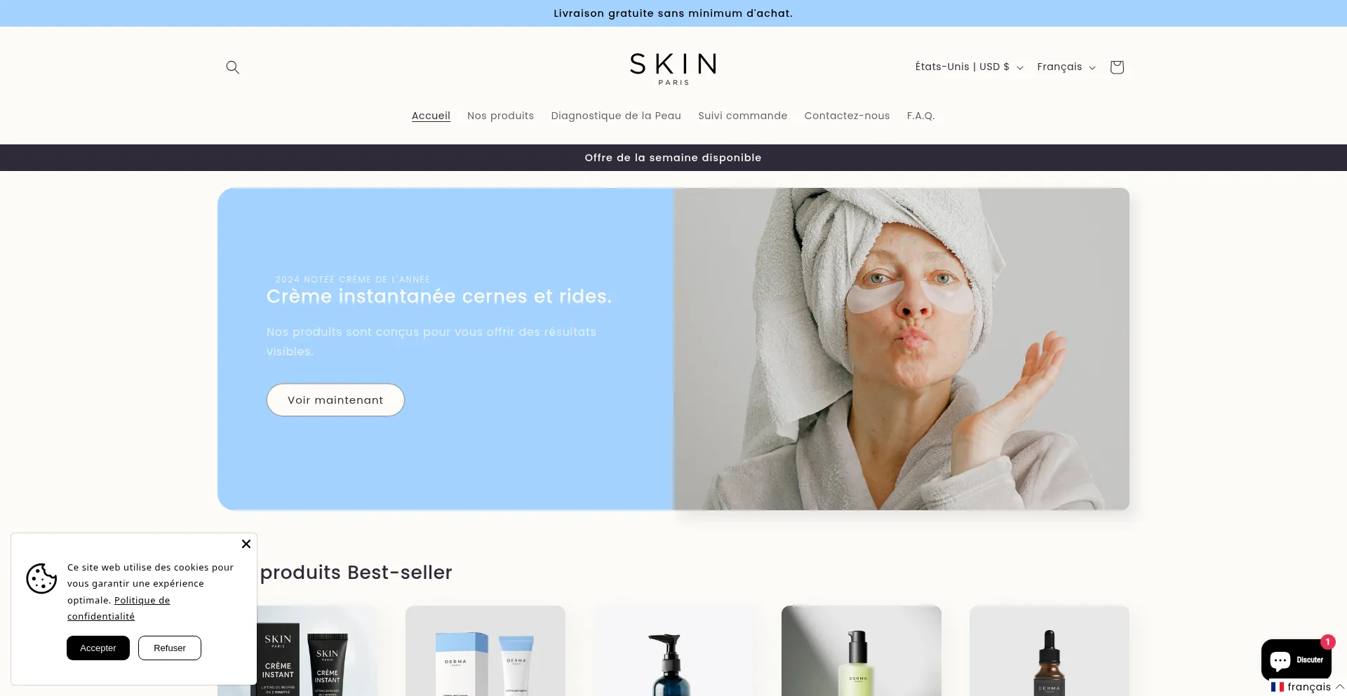 Website screenshot of Derma-paris-boutique.com