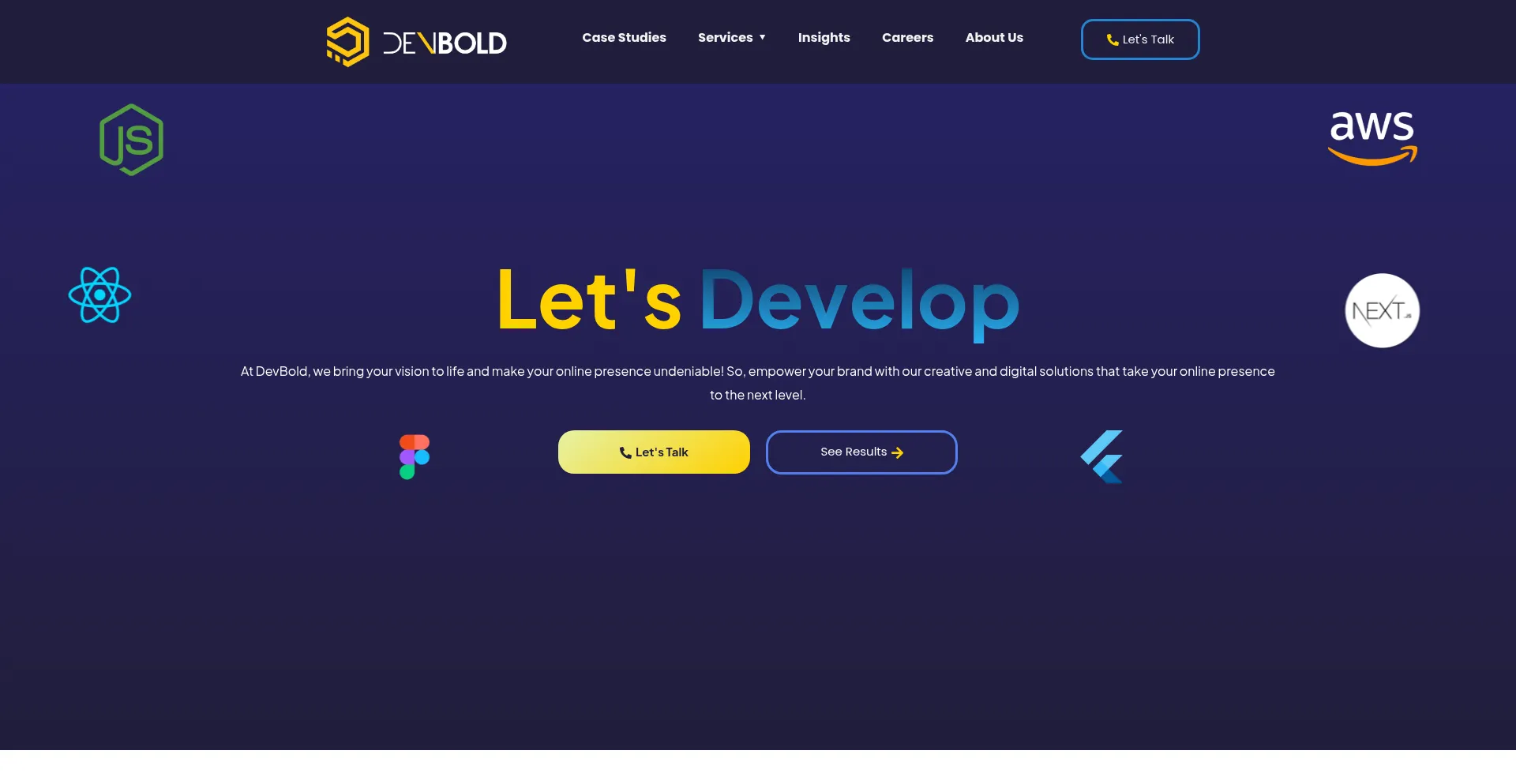Website screenshot of Devbold.com
