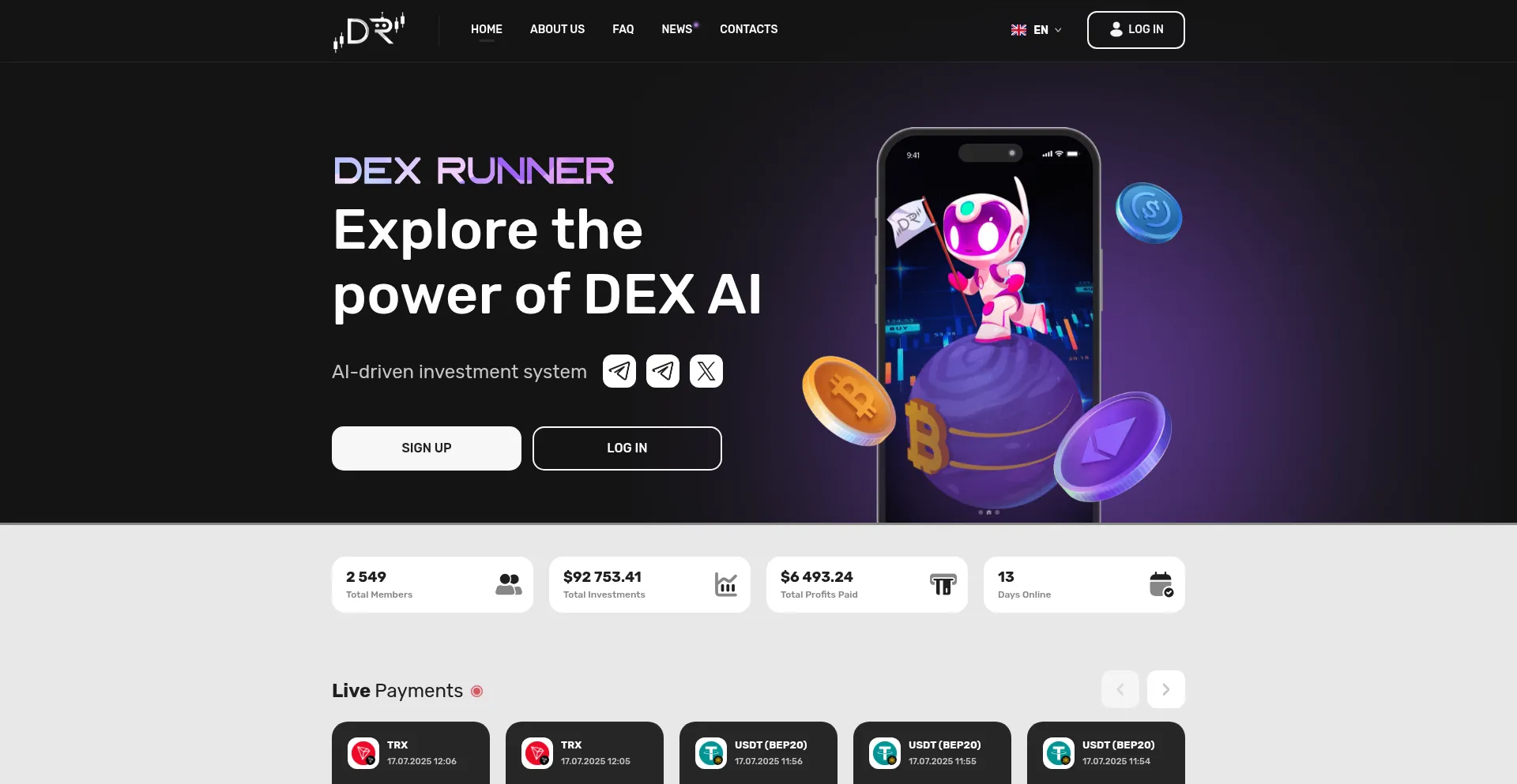 Website screenshot of Dexrunner.net