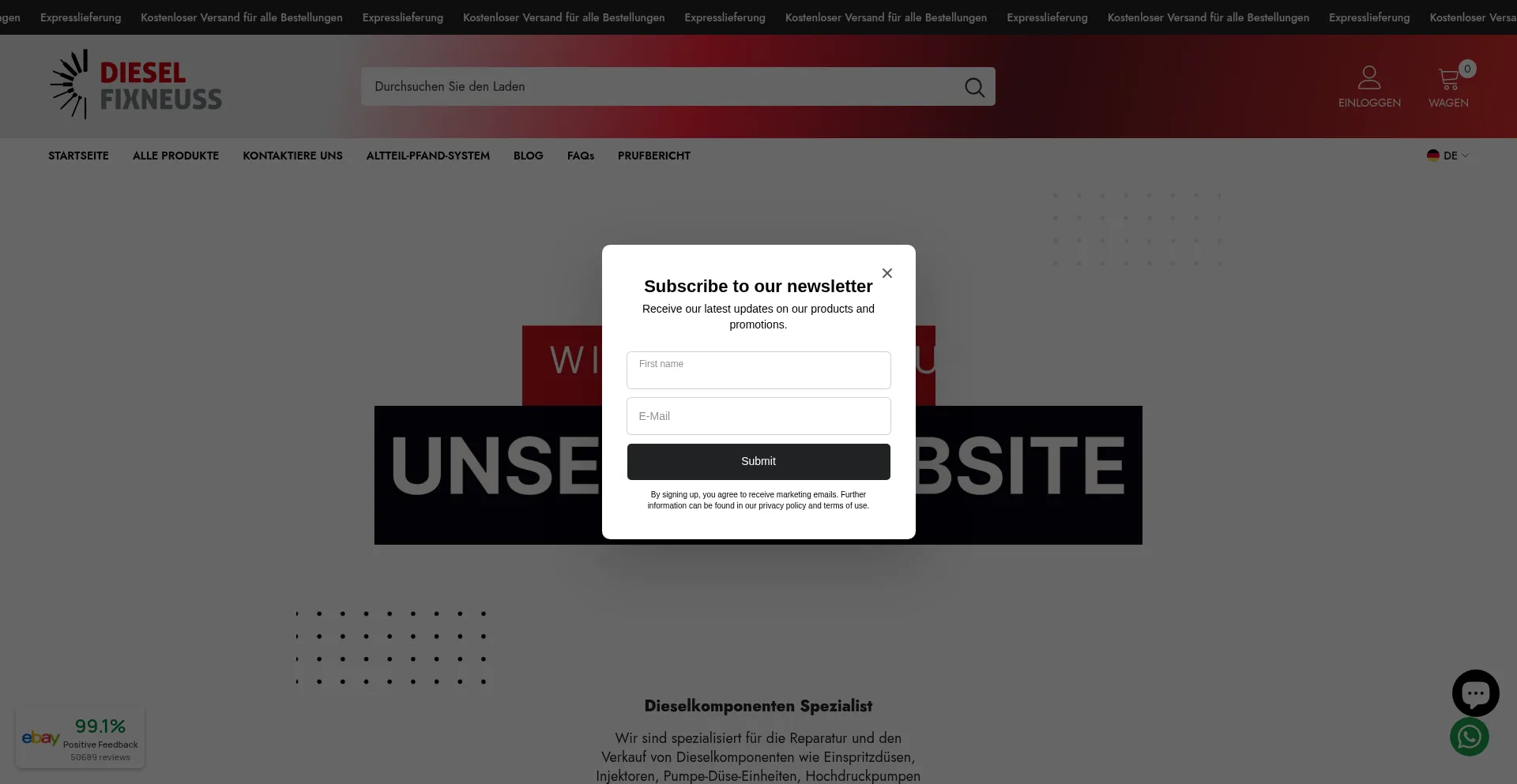 Website screenshot of Dieselfixneuss.fr