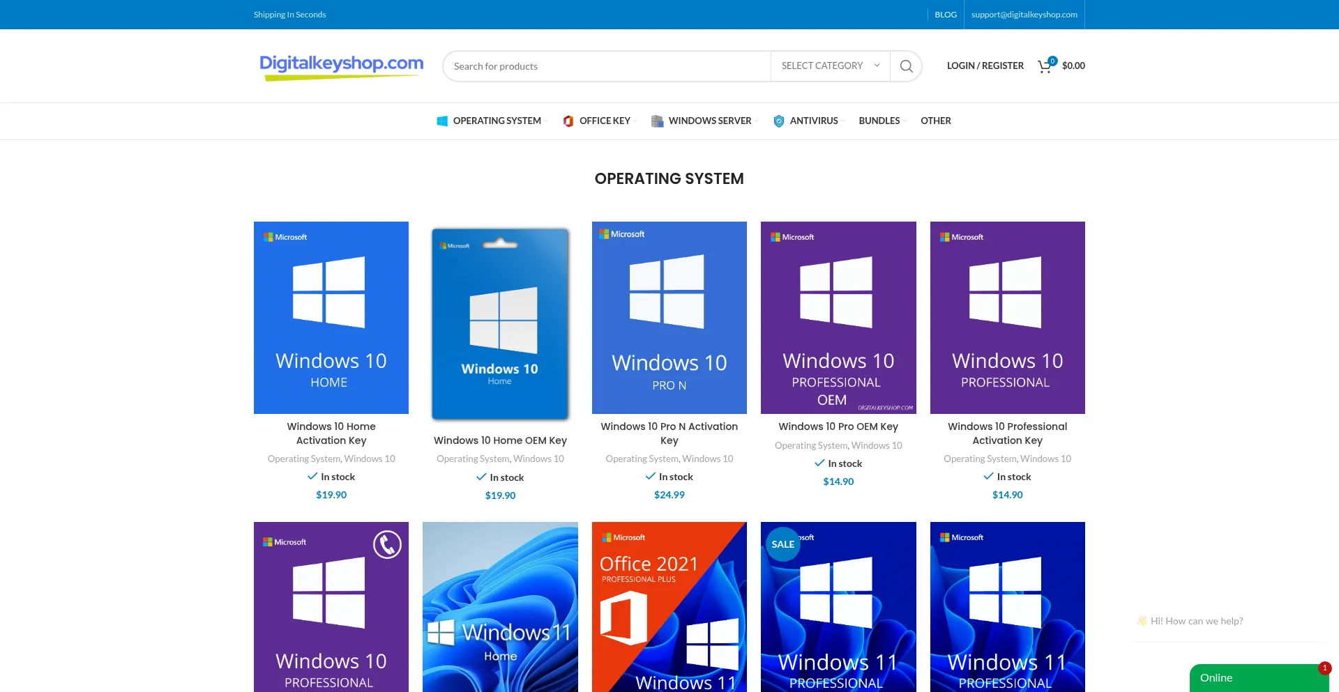 Website screenshot of Digitalkeyshop.com