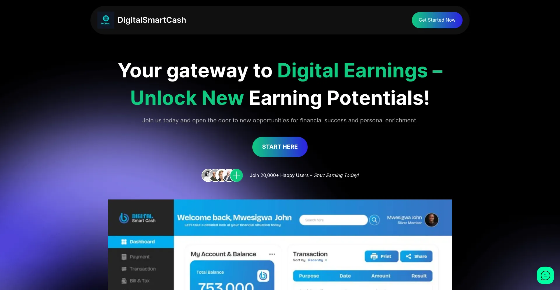 Website screenshot of Digitalsmartcash.net