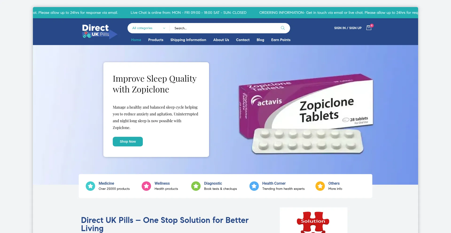 Website screenshot of Directukpills.shop