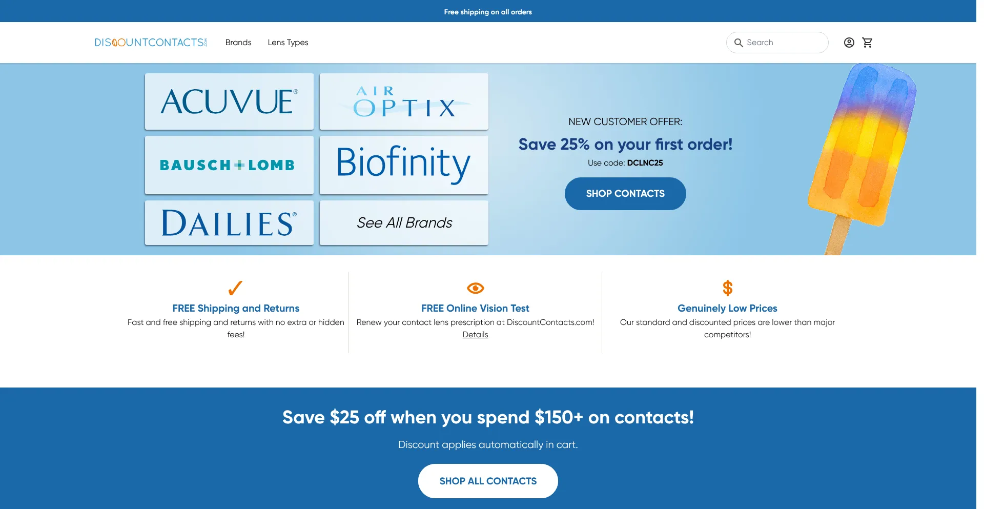 Website screenshot of Discountcontacts.com