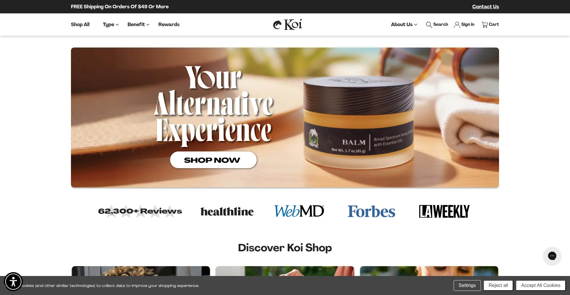 Website screenshot of Discoverkoi.com