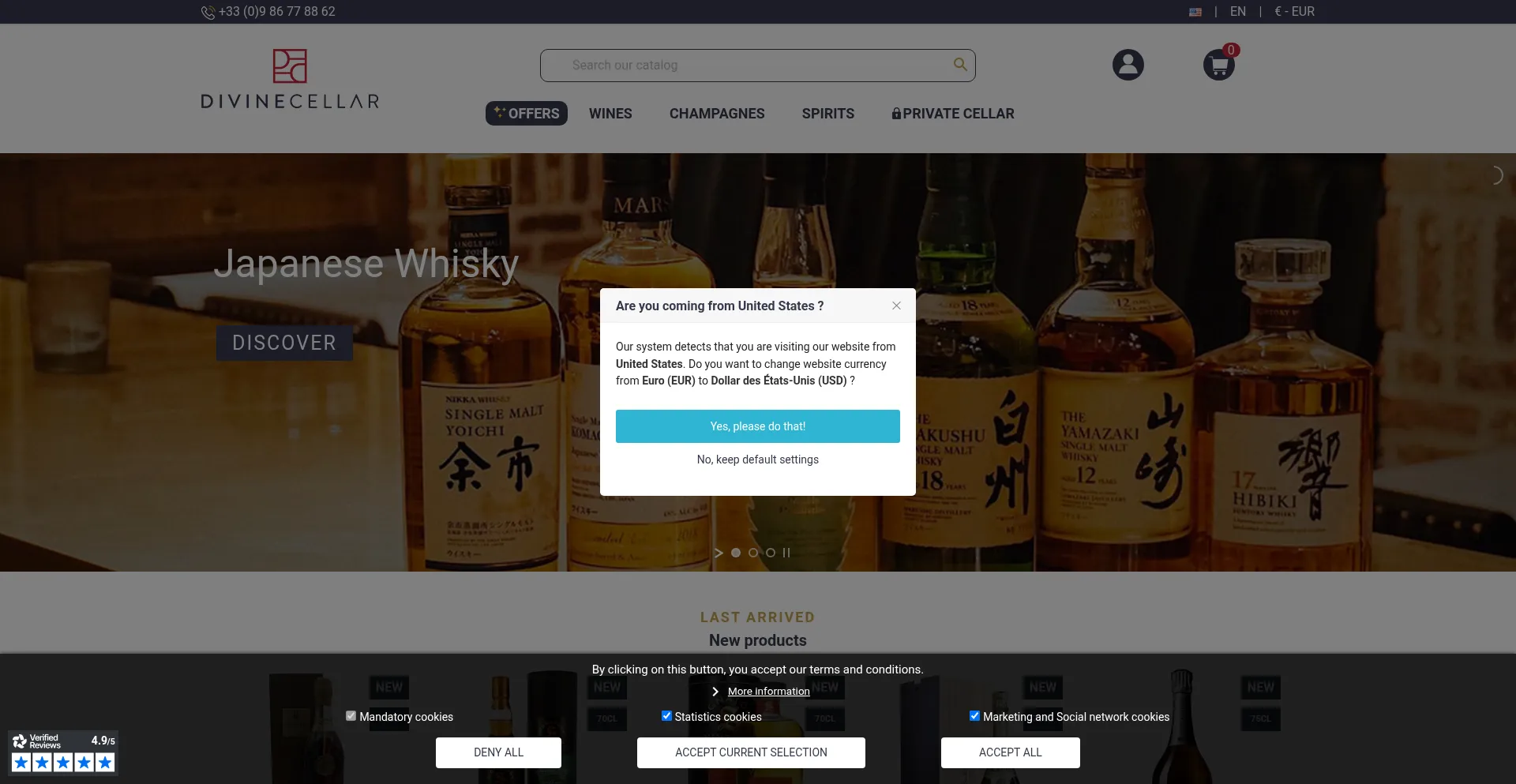 Website screenshot of Divinecellar.com