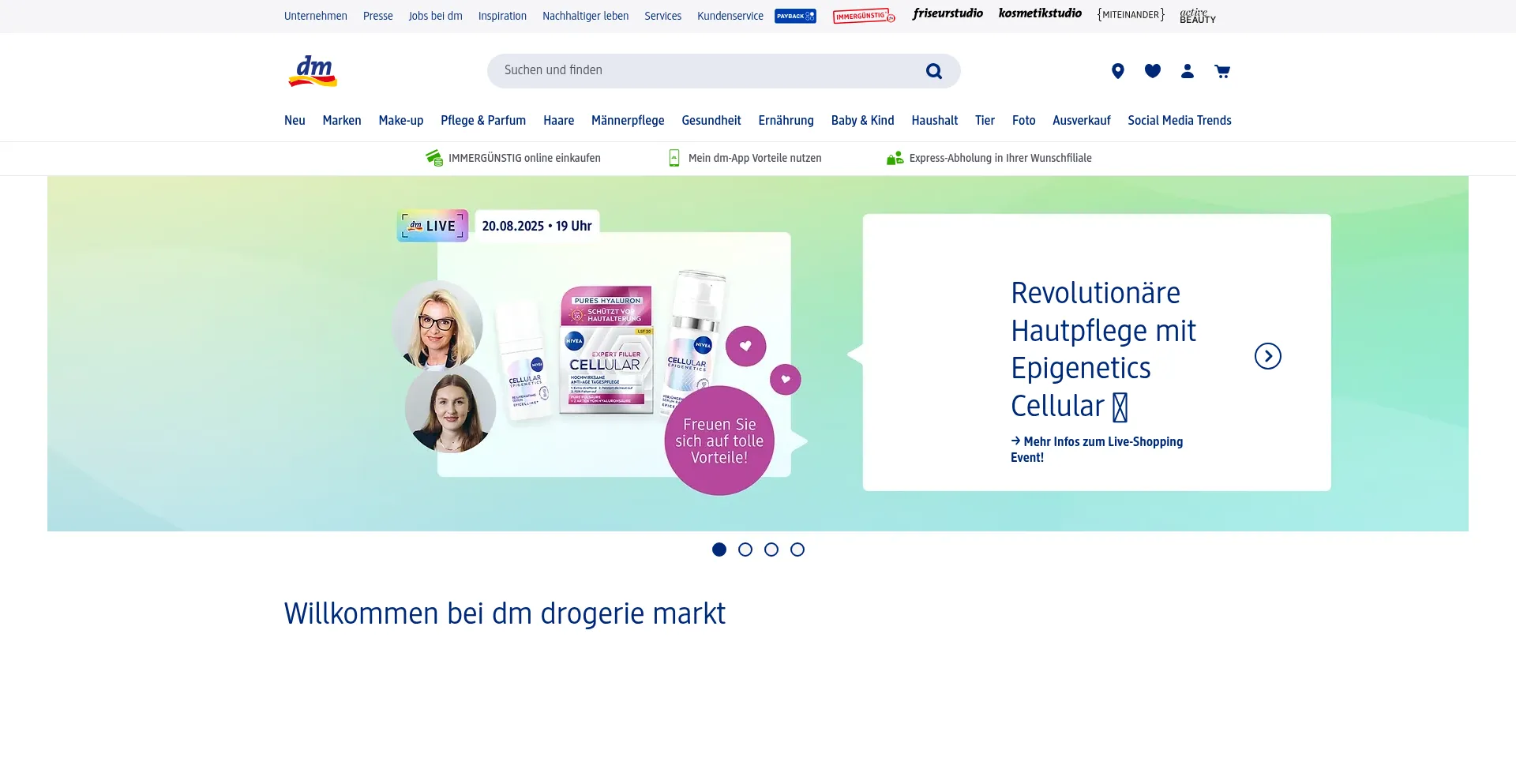 Website screenshot of Dm.at