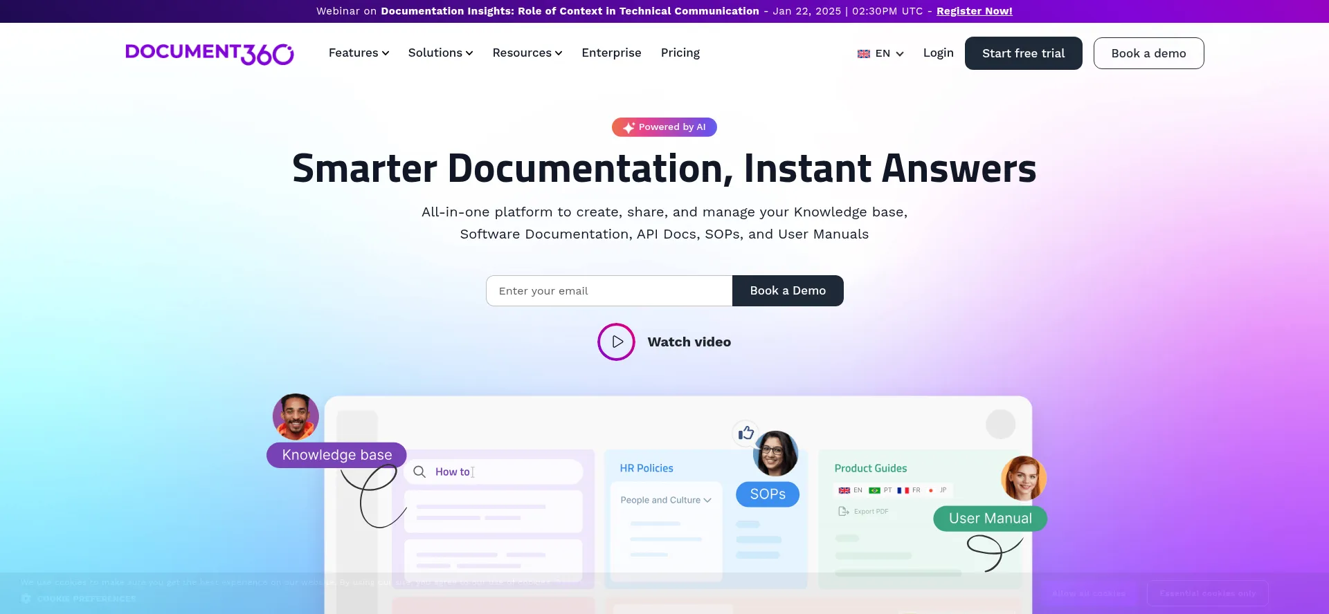 Website screenshot of Document360.io