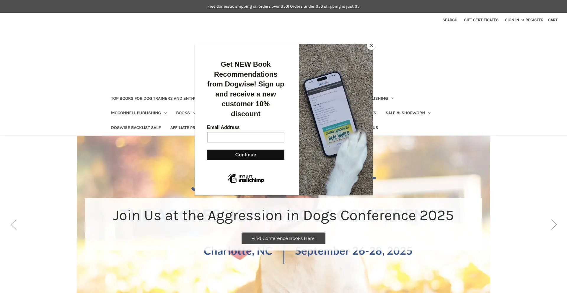 Website screenshot of Dogwise.com