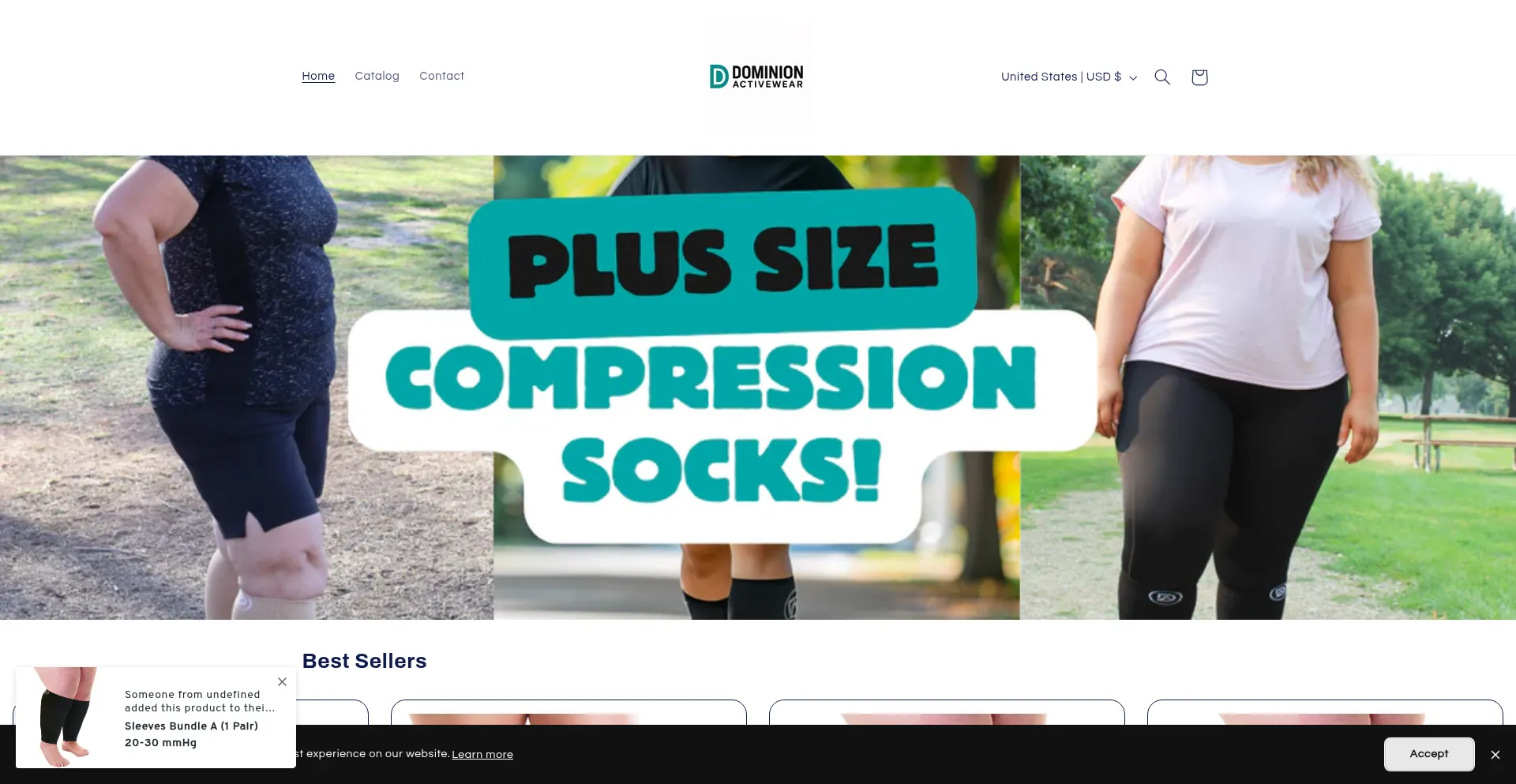 Website screenshot of Dominionactivewear.com