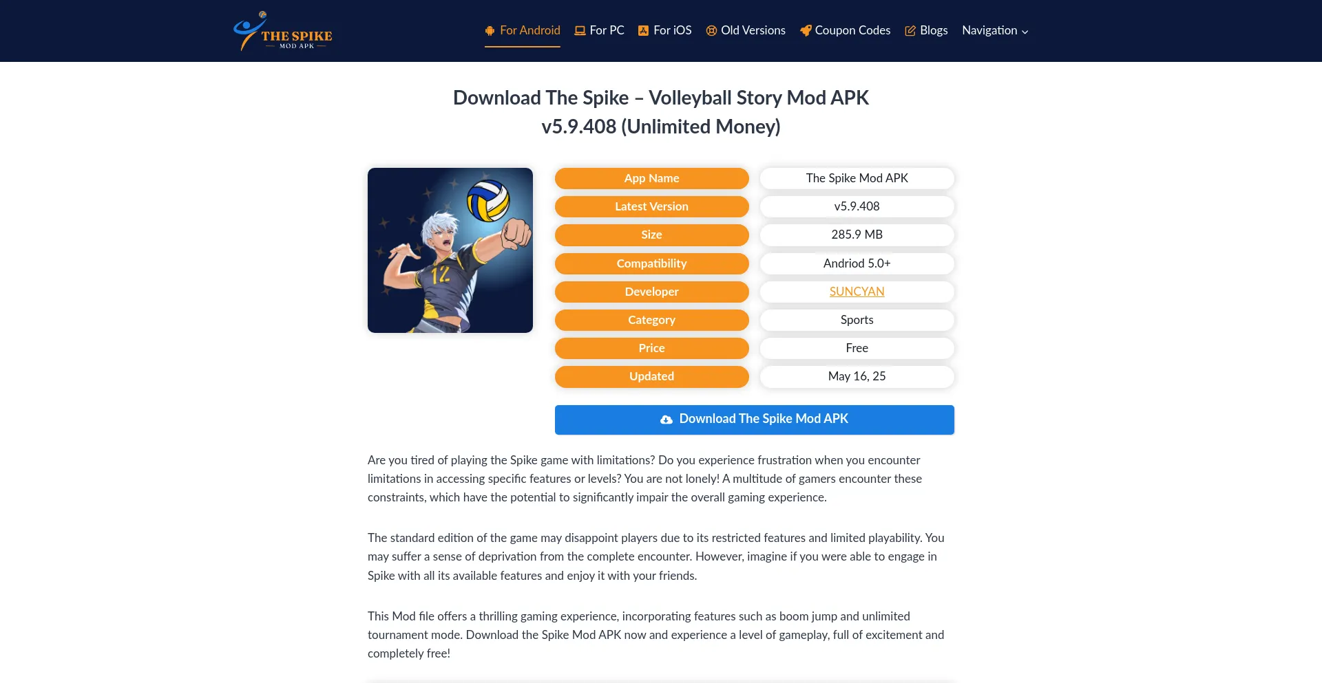 Website screenshot of Downloadthespike.com