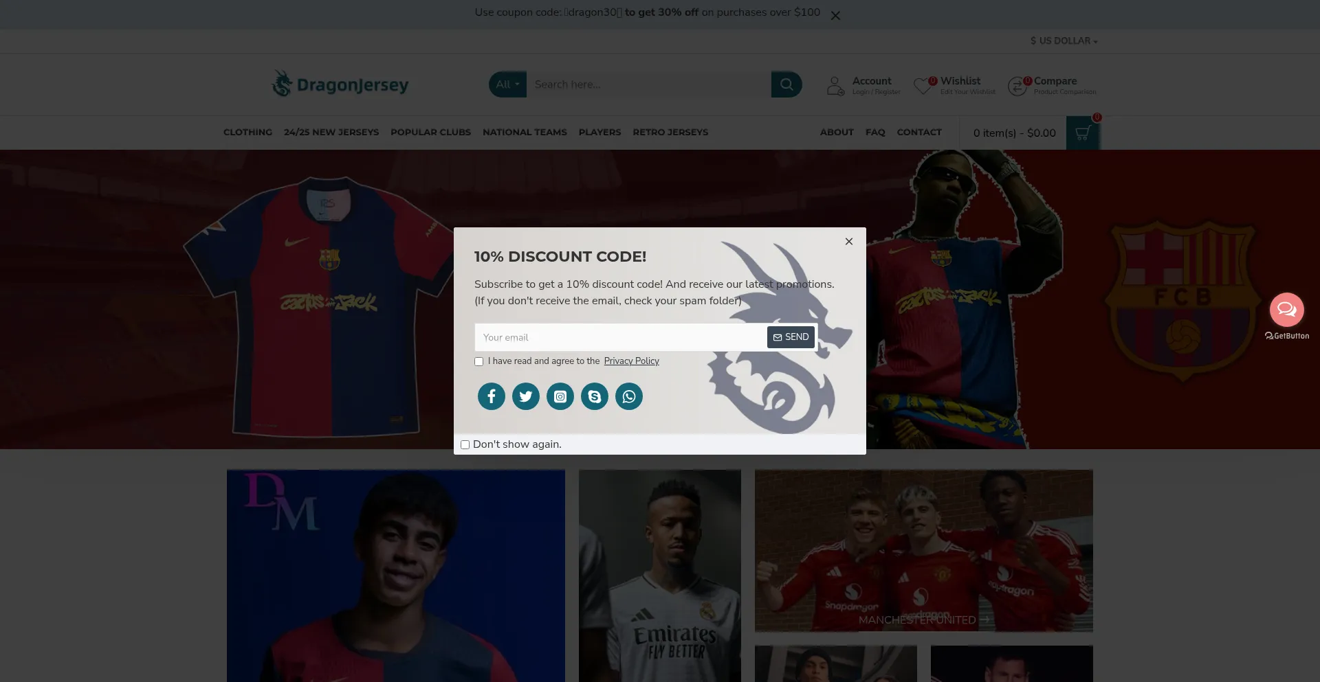 Website screenshot of Dragonjersey.com