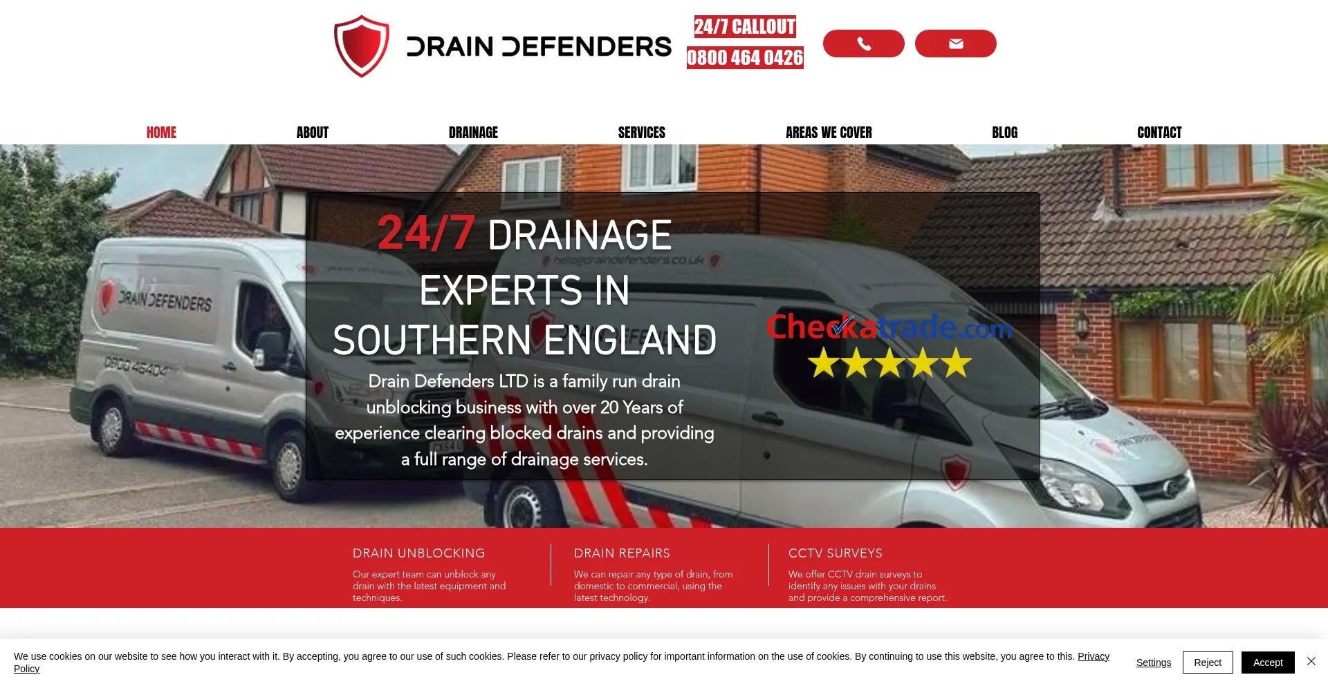 Website screenshot of Draindefenders.co.uk