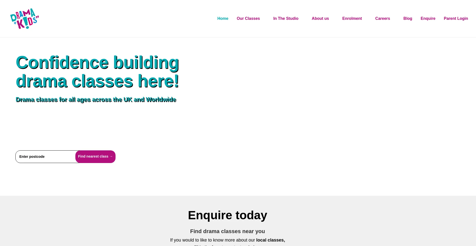 Website screenshot of Dramakids.co.uk