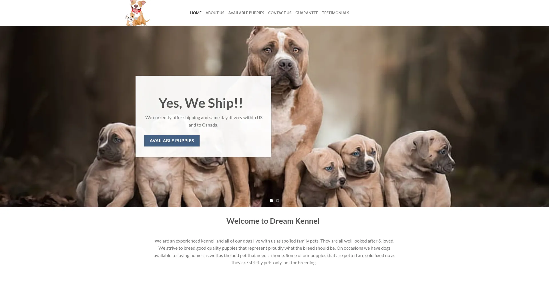 Website screenshot of Dreamkennel.com