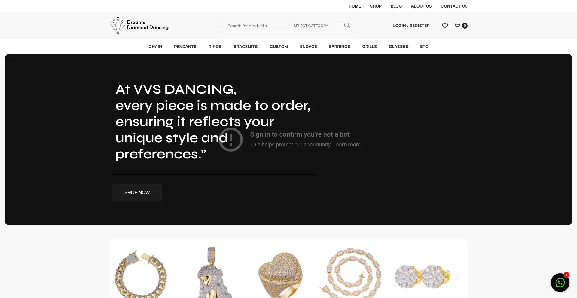 Website screenshot of Dreamsjewellry.com