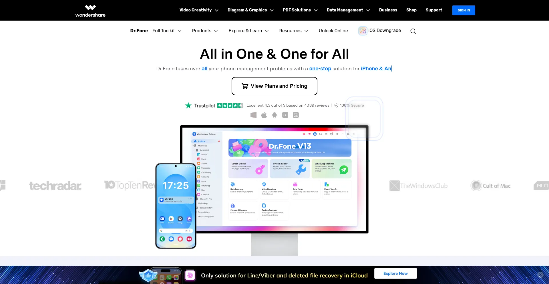 Website screenshot of Drfone.wondershare.com