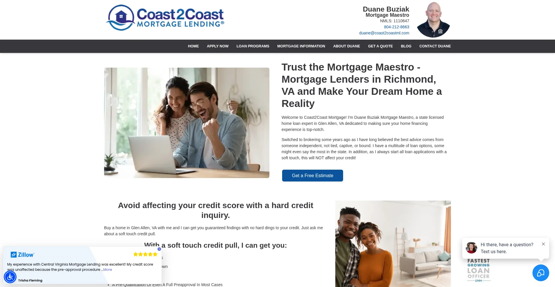 Website screenshot of Duanebuziakmortgagebroker.com