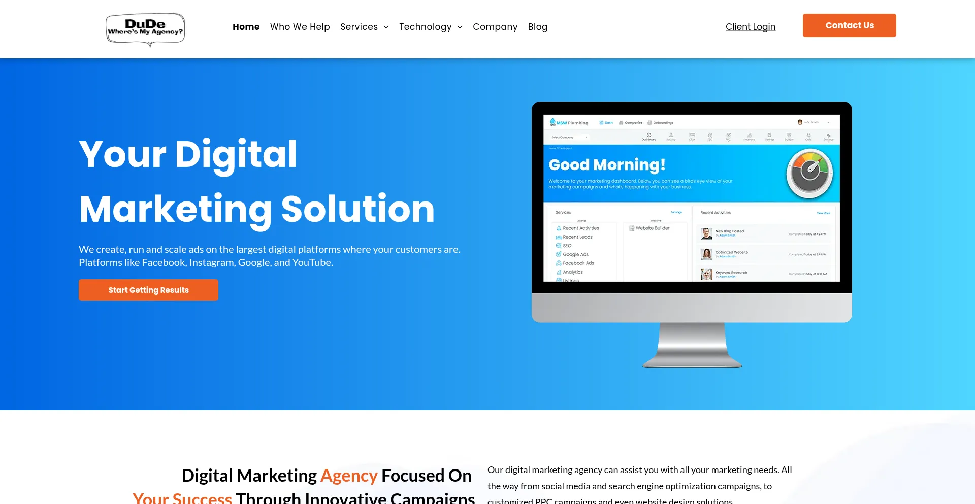 Website screenshot of Dudewheresmyagency.com