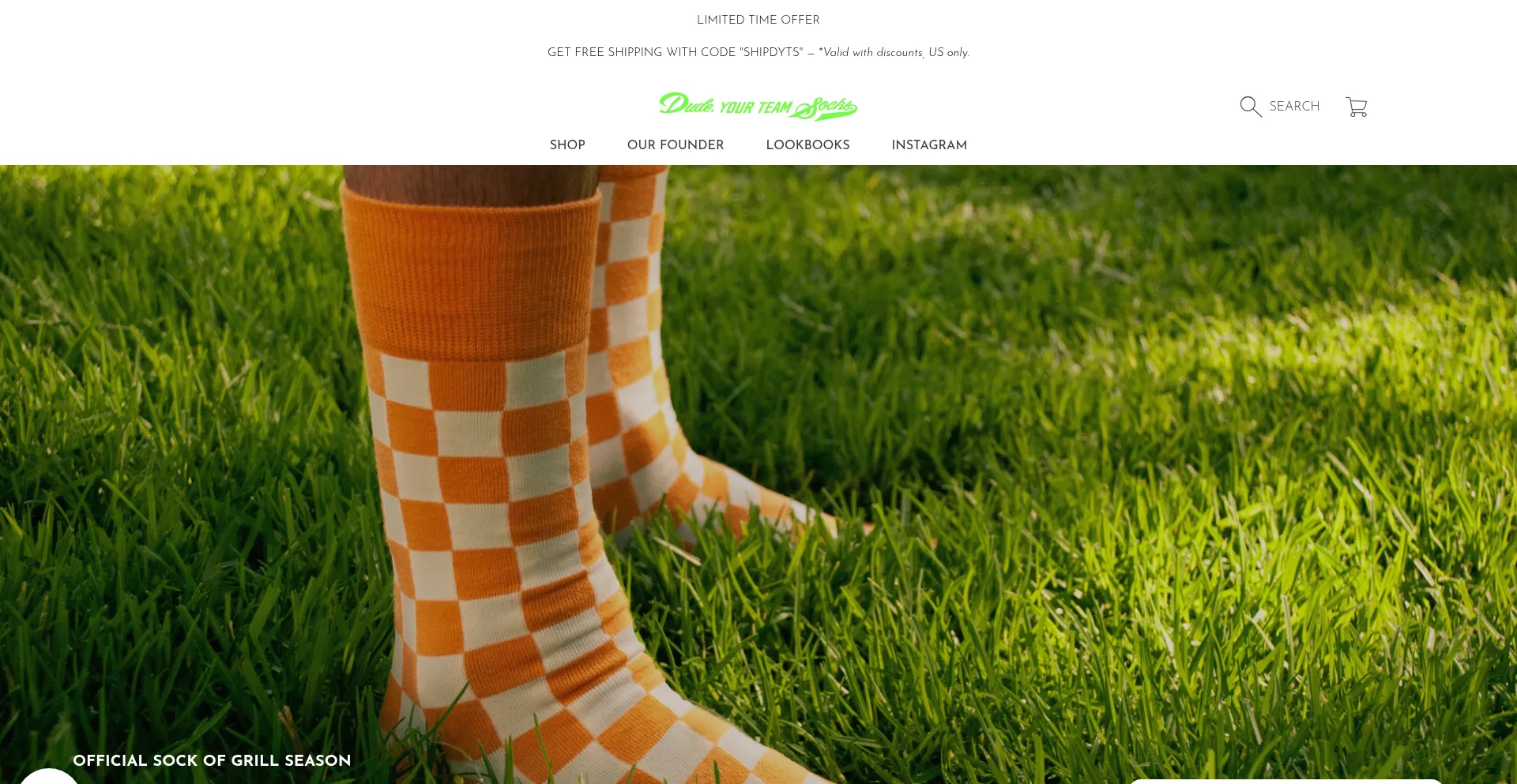 Website screenshot of Dudeyourteamsocks.com