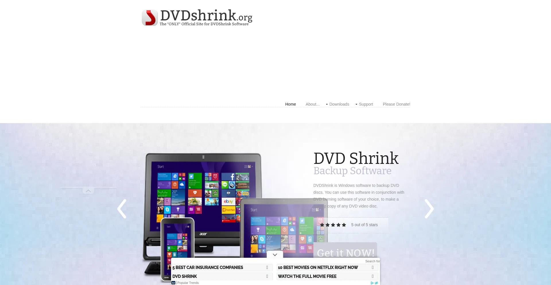 Website screenshot of Dvdshrink.org