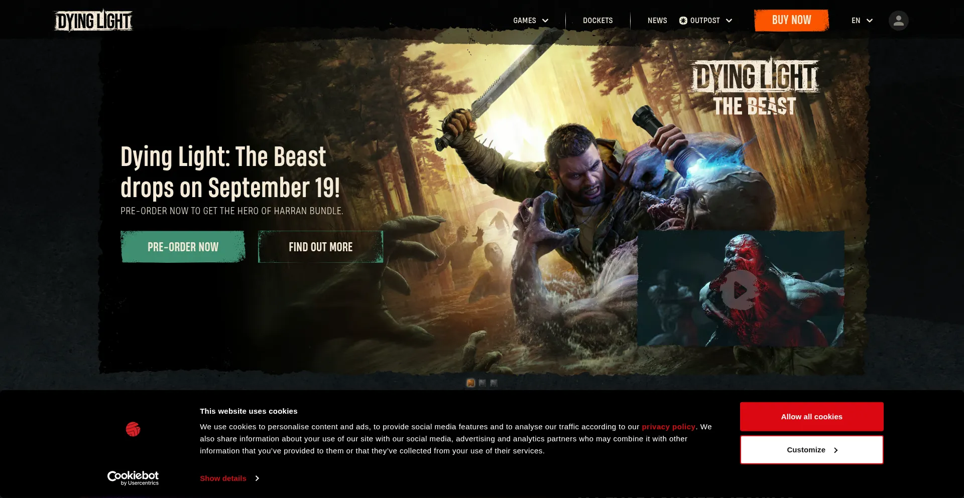 Website screenshot of Dyinglightgame.com