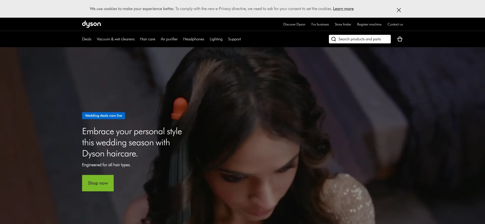 Website screenshot of Dyson.in