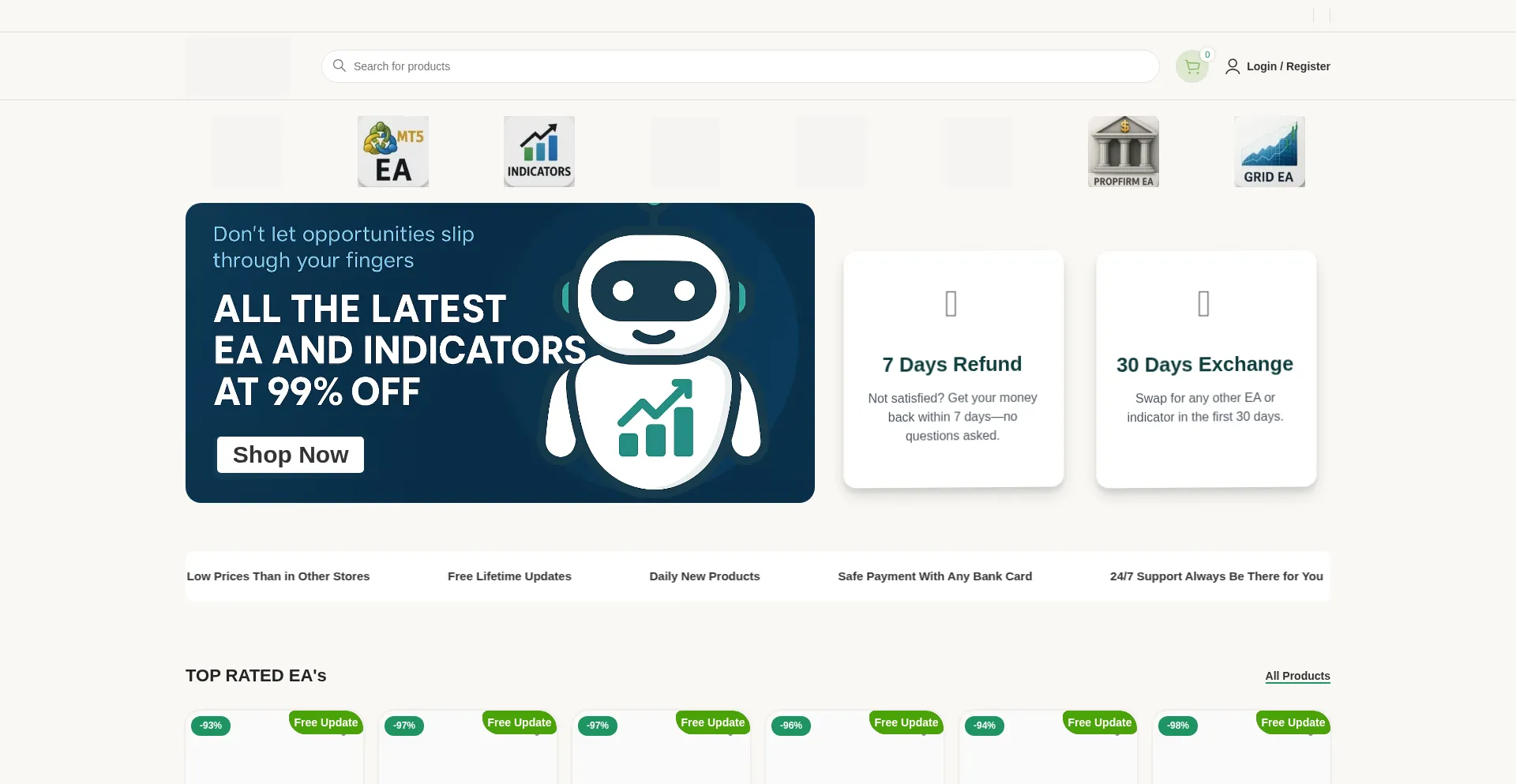 Website screenshot of Ea99store.com