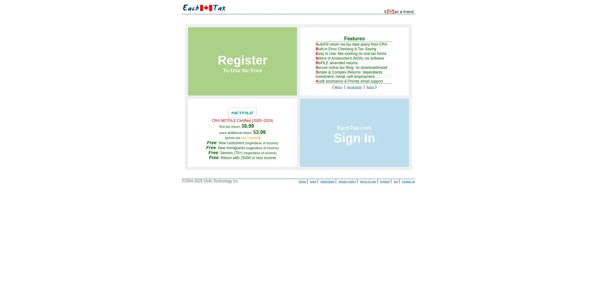 Website screenshot of Eachtax.com