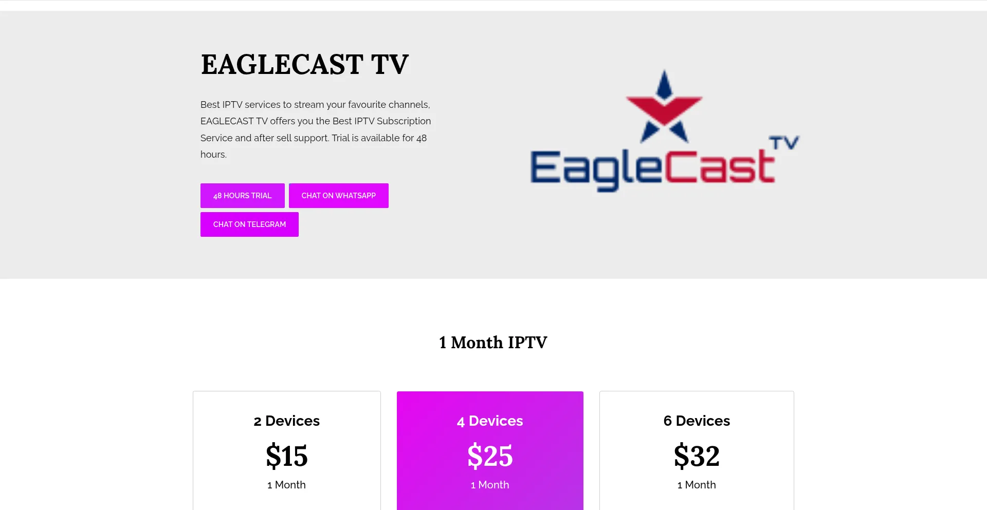 Website screenshot of Eaglecasttv.com