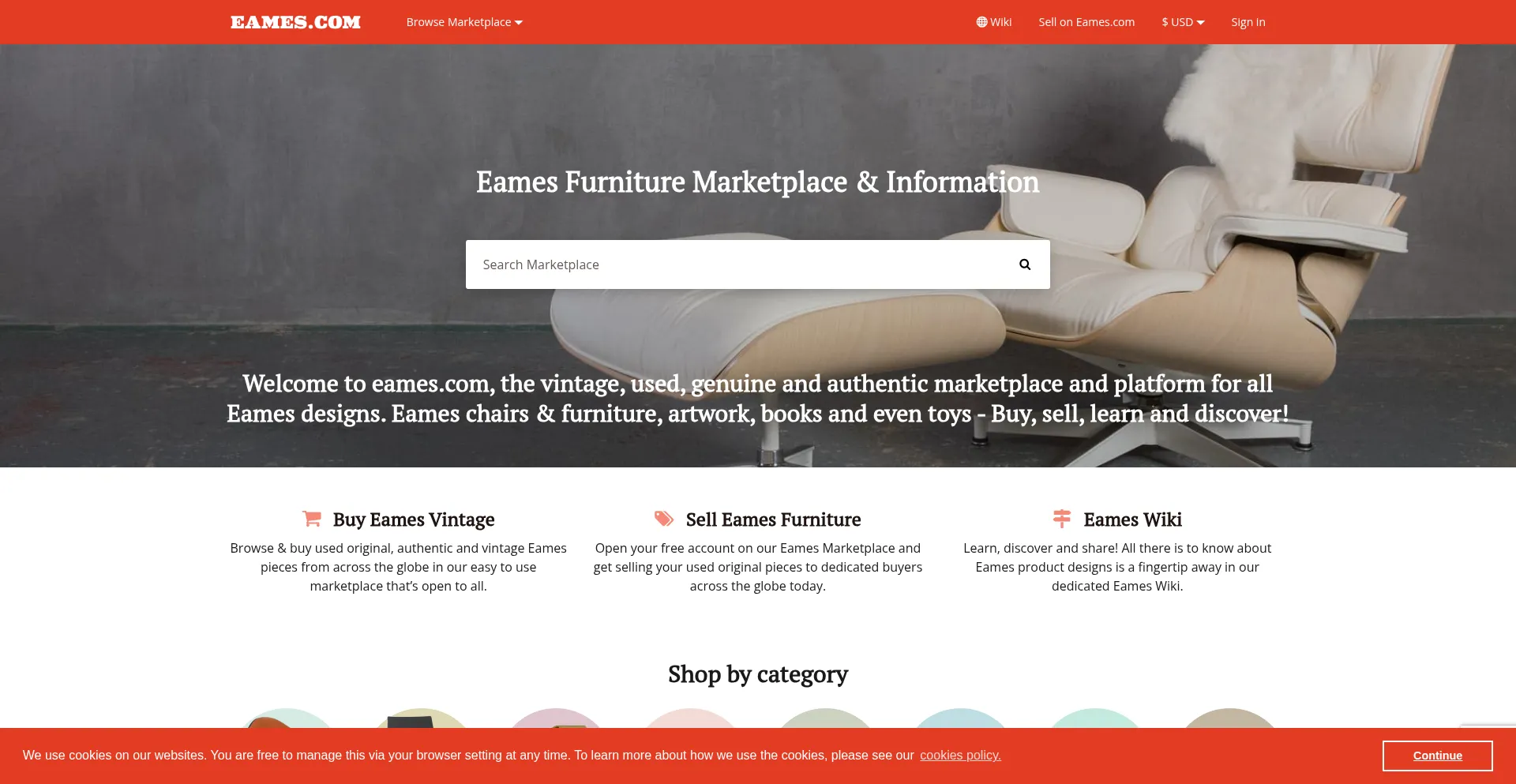 Website screenshot of Eames.com