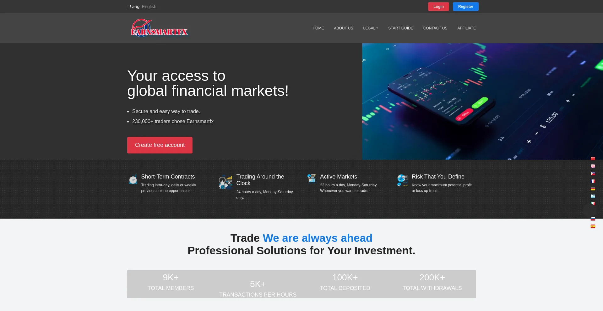 Website screenshot of Earnsmartfx.com