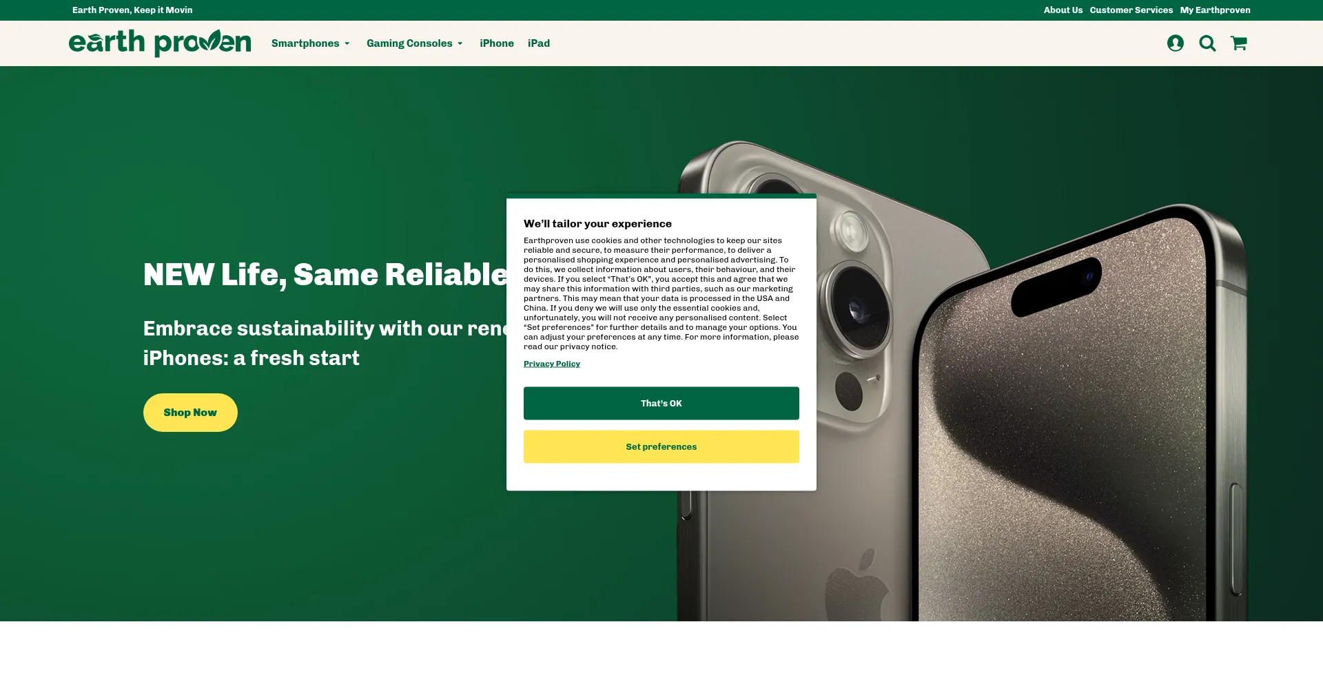 Website screenshot of Earthproven.com