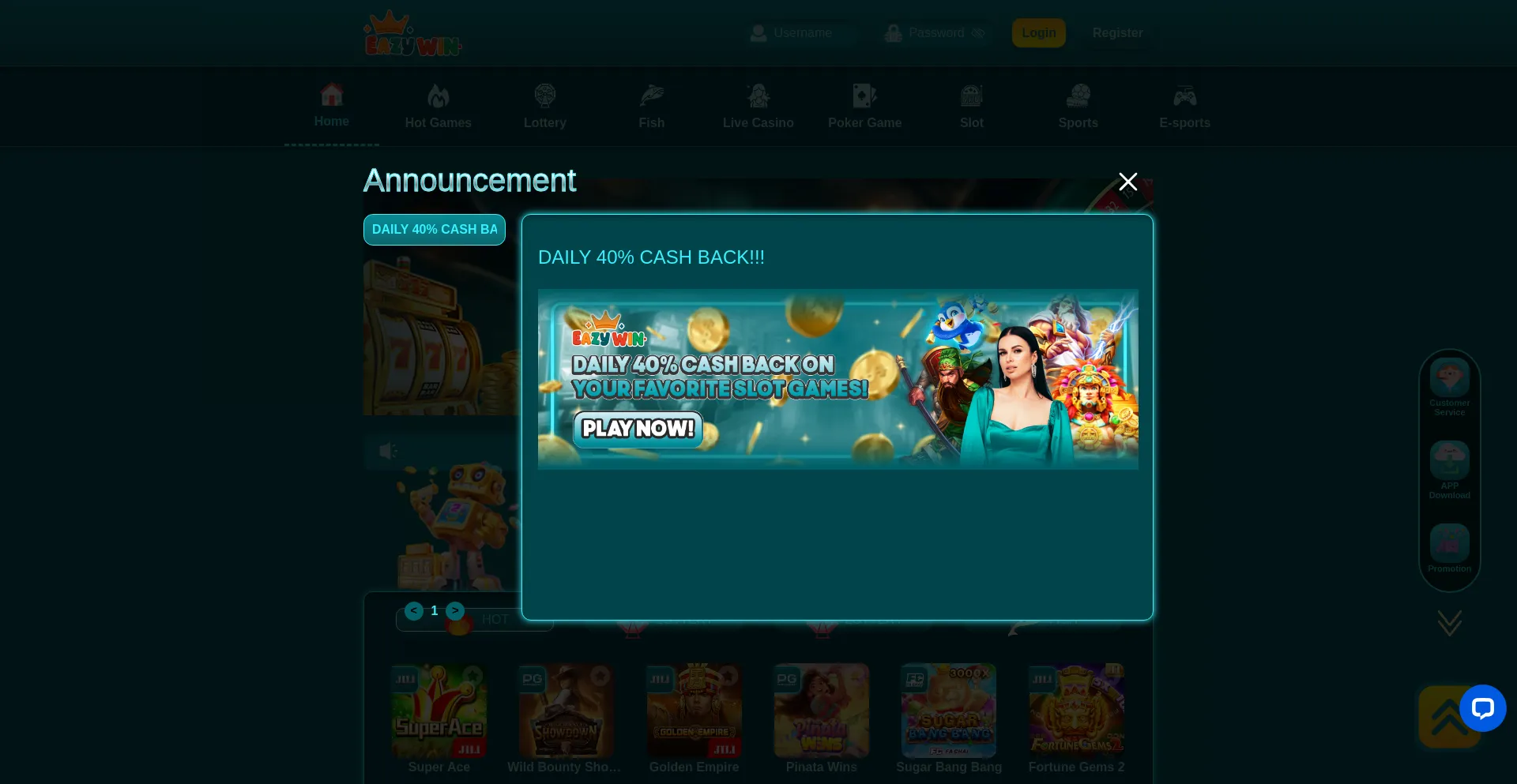 Website screenshot of Eazywin77.com