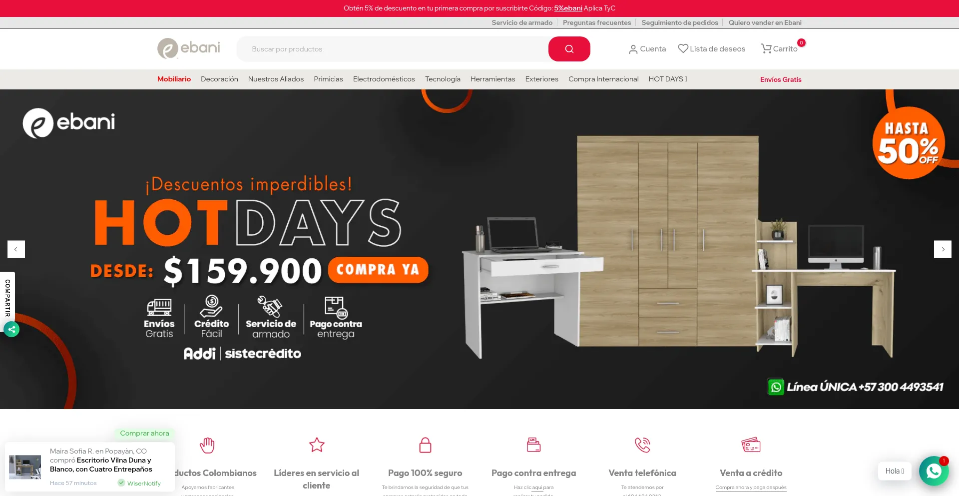 Website screenshot of Ebani.com.co