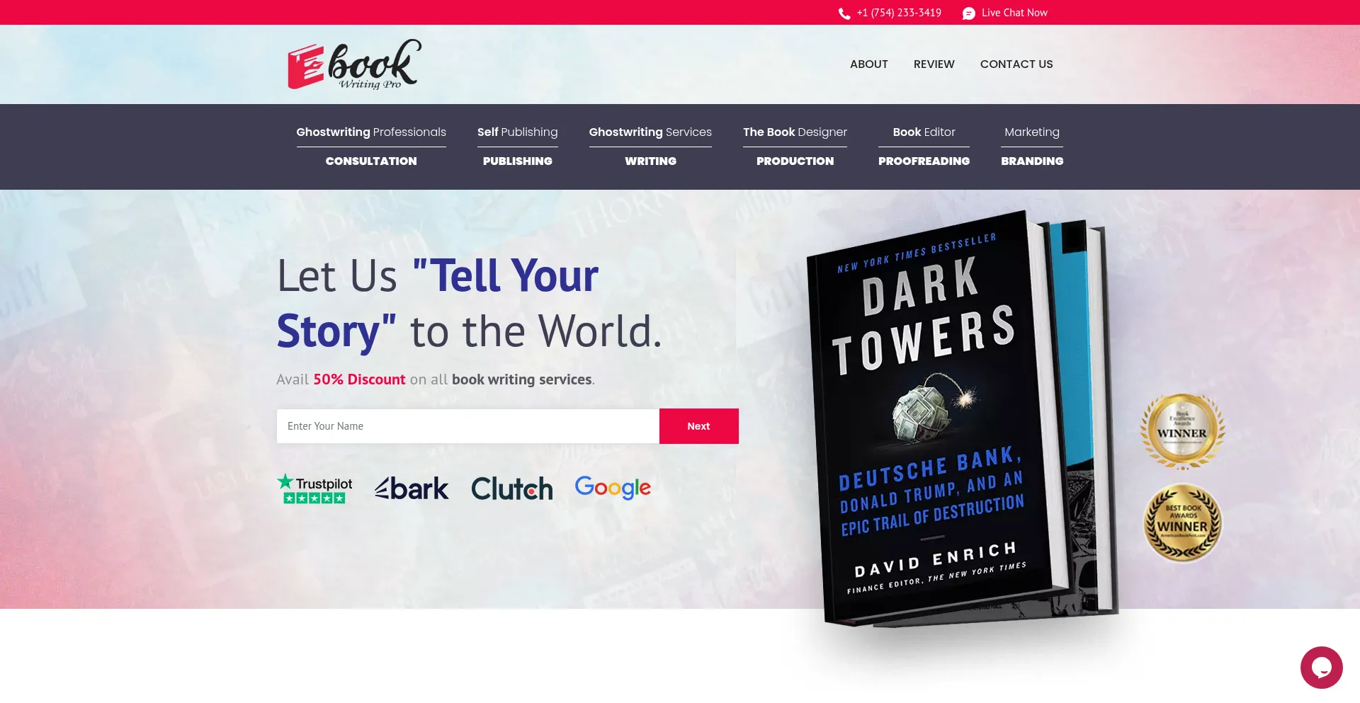 Website screenshot of Ebookwritingpro.com