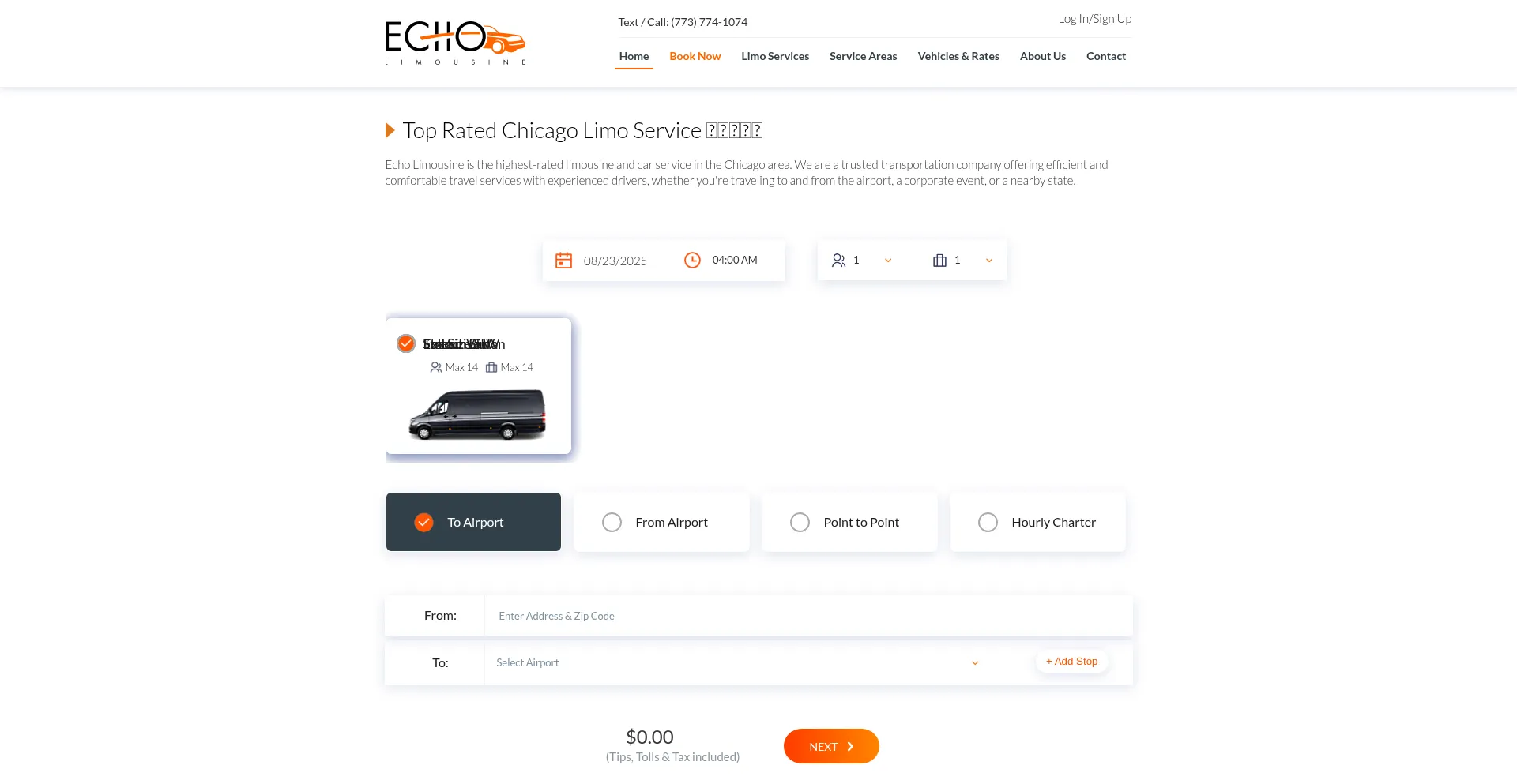 Website screenshot of Echolimousine.com