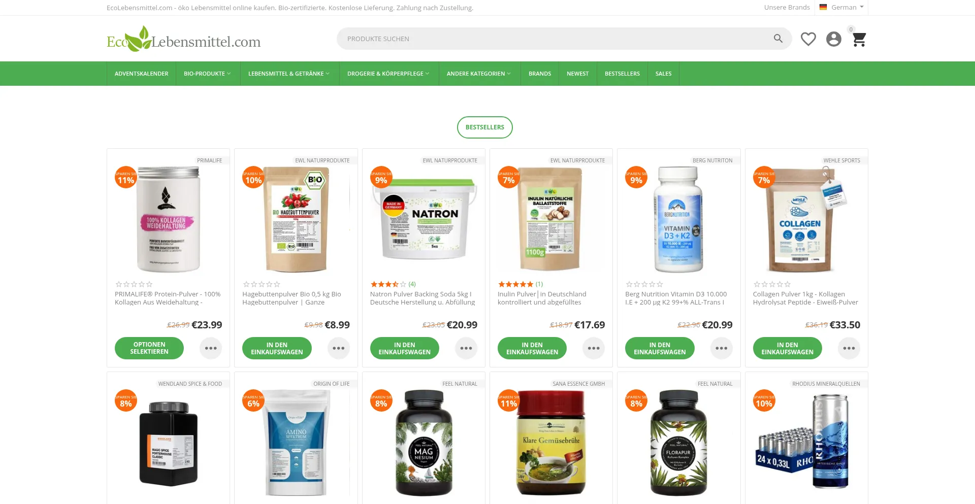 Website screenshot of Ecolebensmittel.com