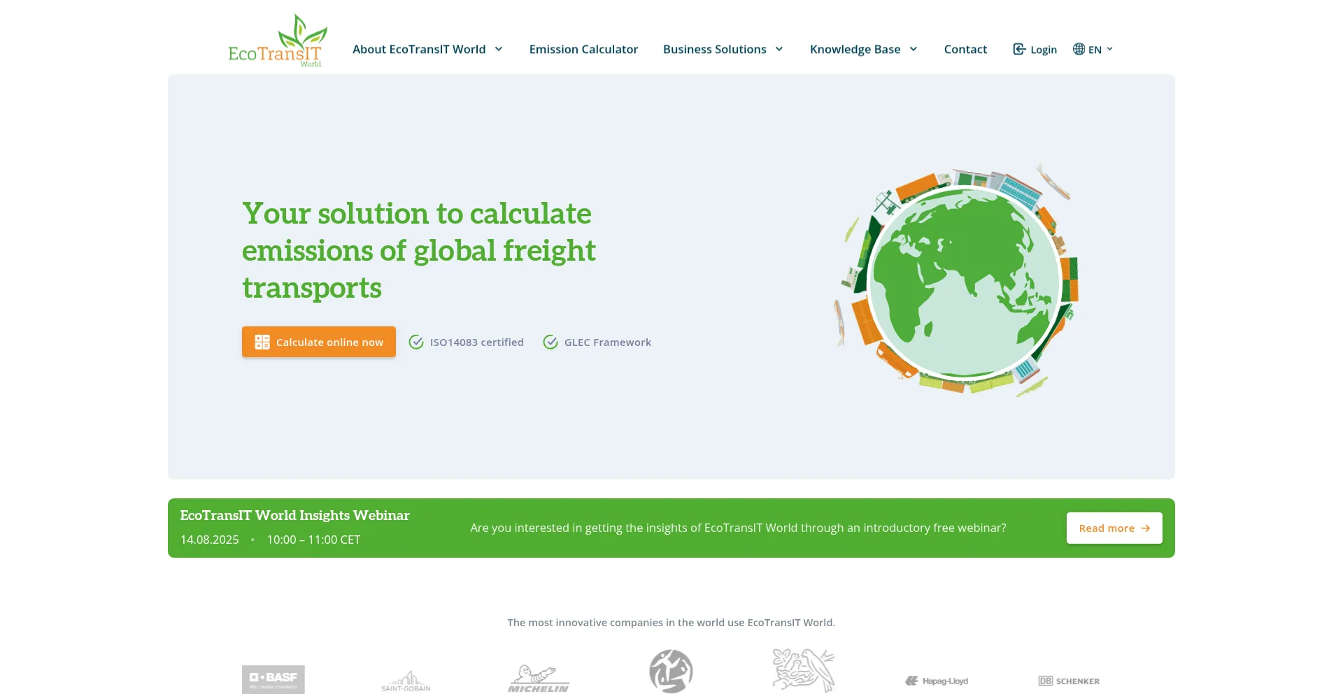 Website screenshot of Ecotransit.world