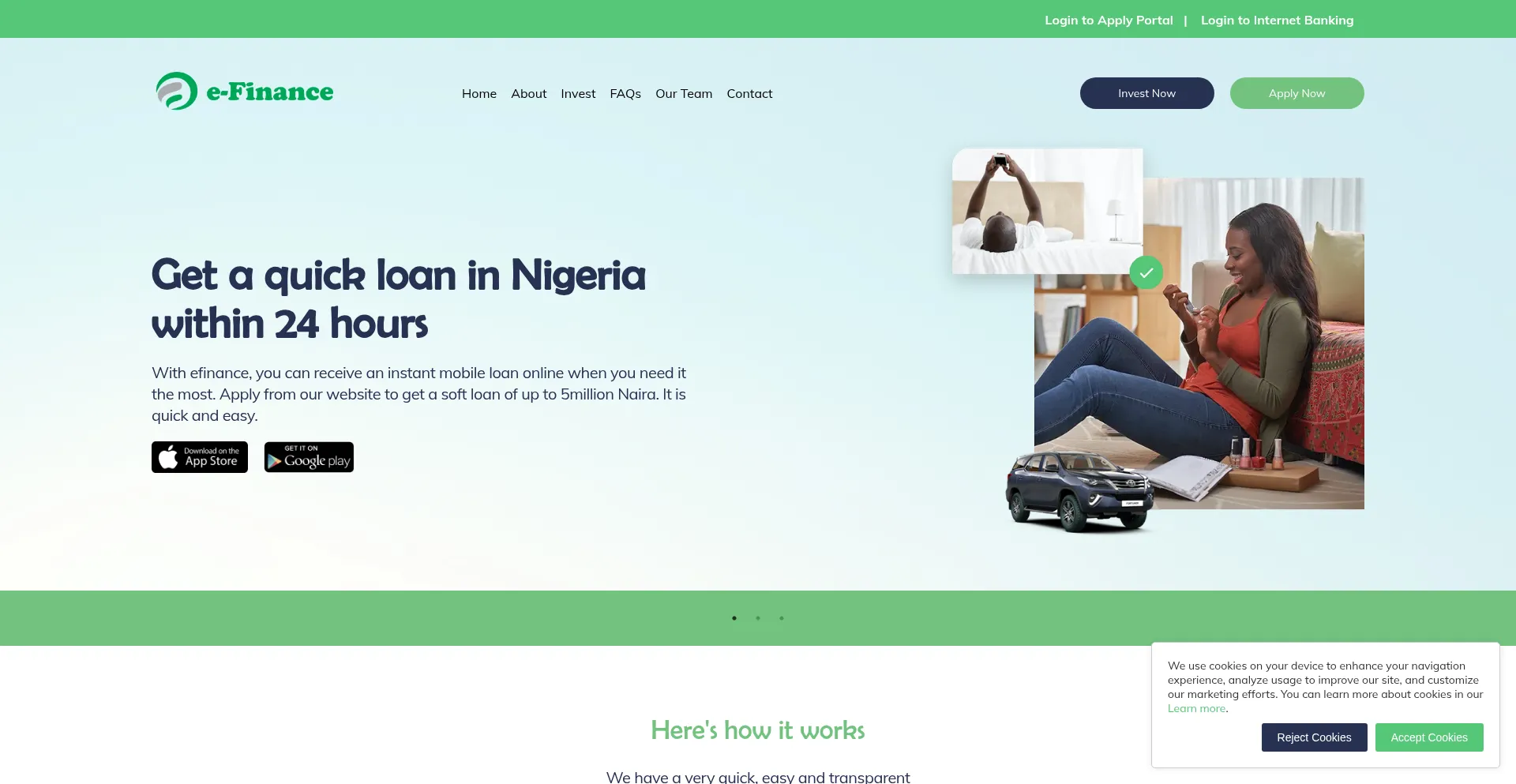 Website screenshot of Efinanceng.com